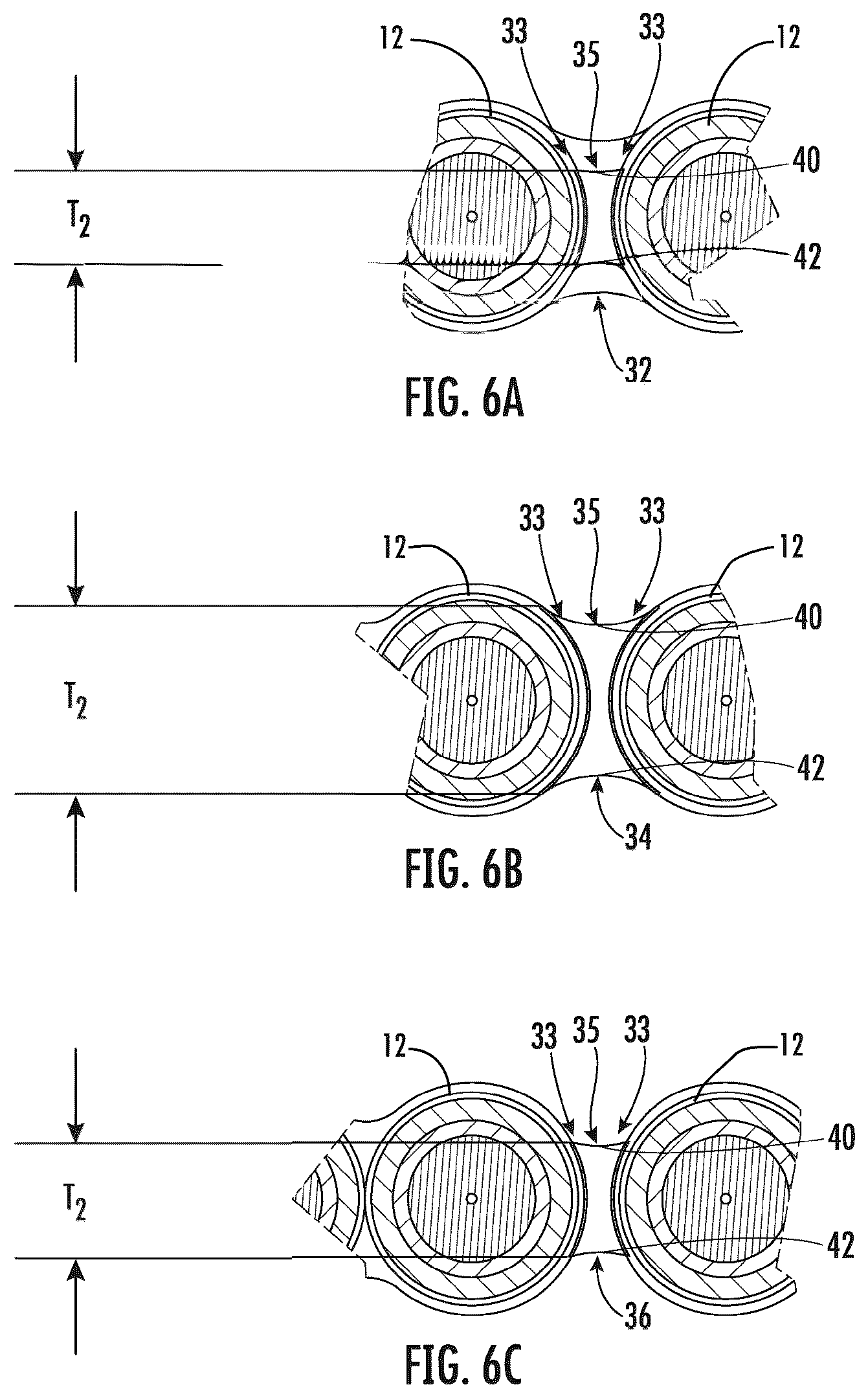 Patent US12353041 Figure 5 – Intermittently bonded ribbon with intermittent bonds created with a wet-on-wet process