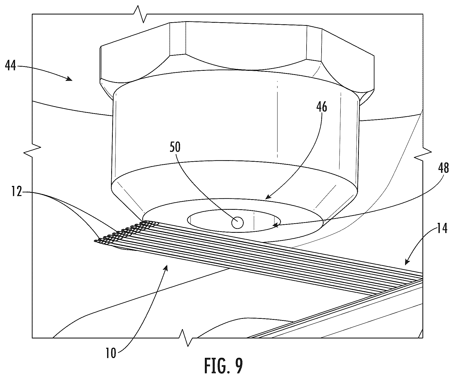 Patent US12353041 Figure 7 – Intermittently bonded ribbon with intermittent bonds created with a wet-on-wet process