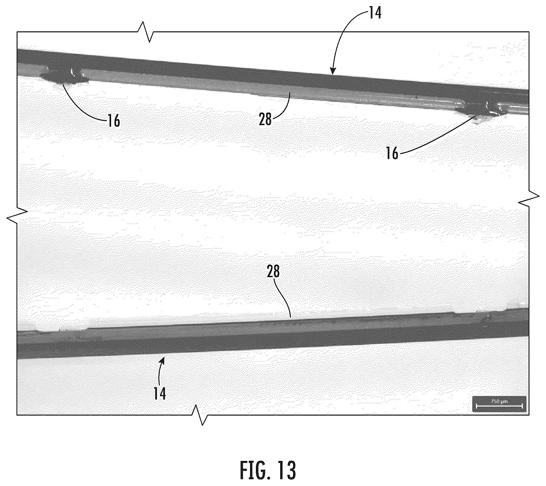 Patent US12353041 Figure 11 – Intermittently bonded ribbon with intermittent bonds created with a wet-on-wet process