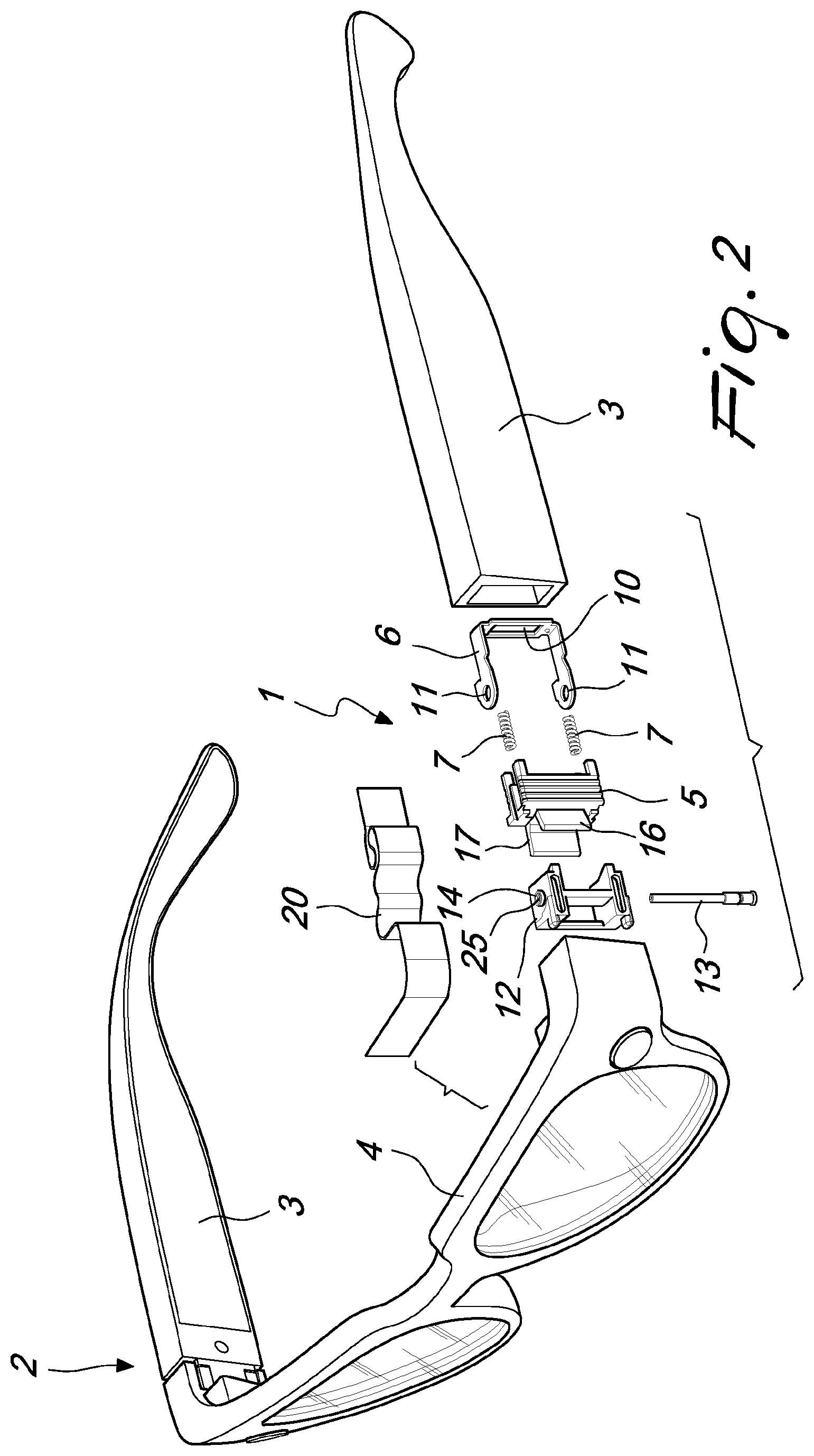 Patent US12353063 Figure 2 – Hinge of the flex type for eyeglasses
