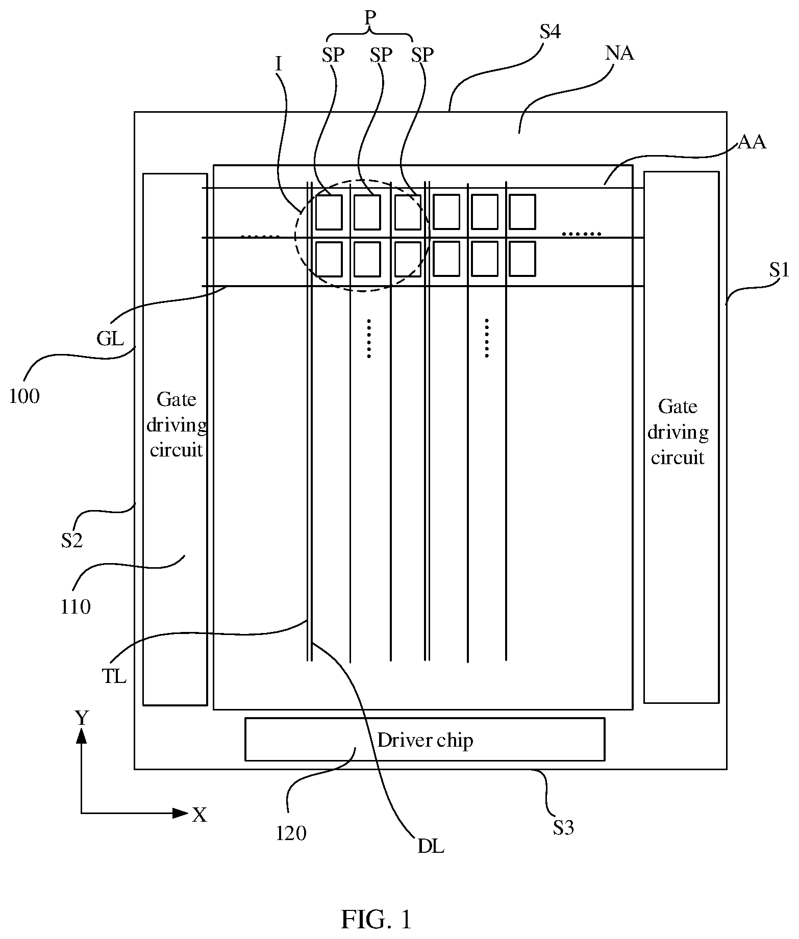 Patent US12353086 Figure 1 – Array substrate, display device, and drive-for-heating method for display device
