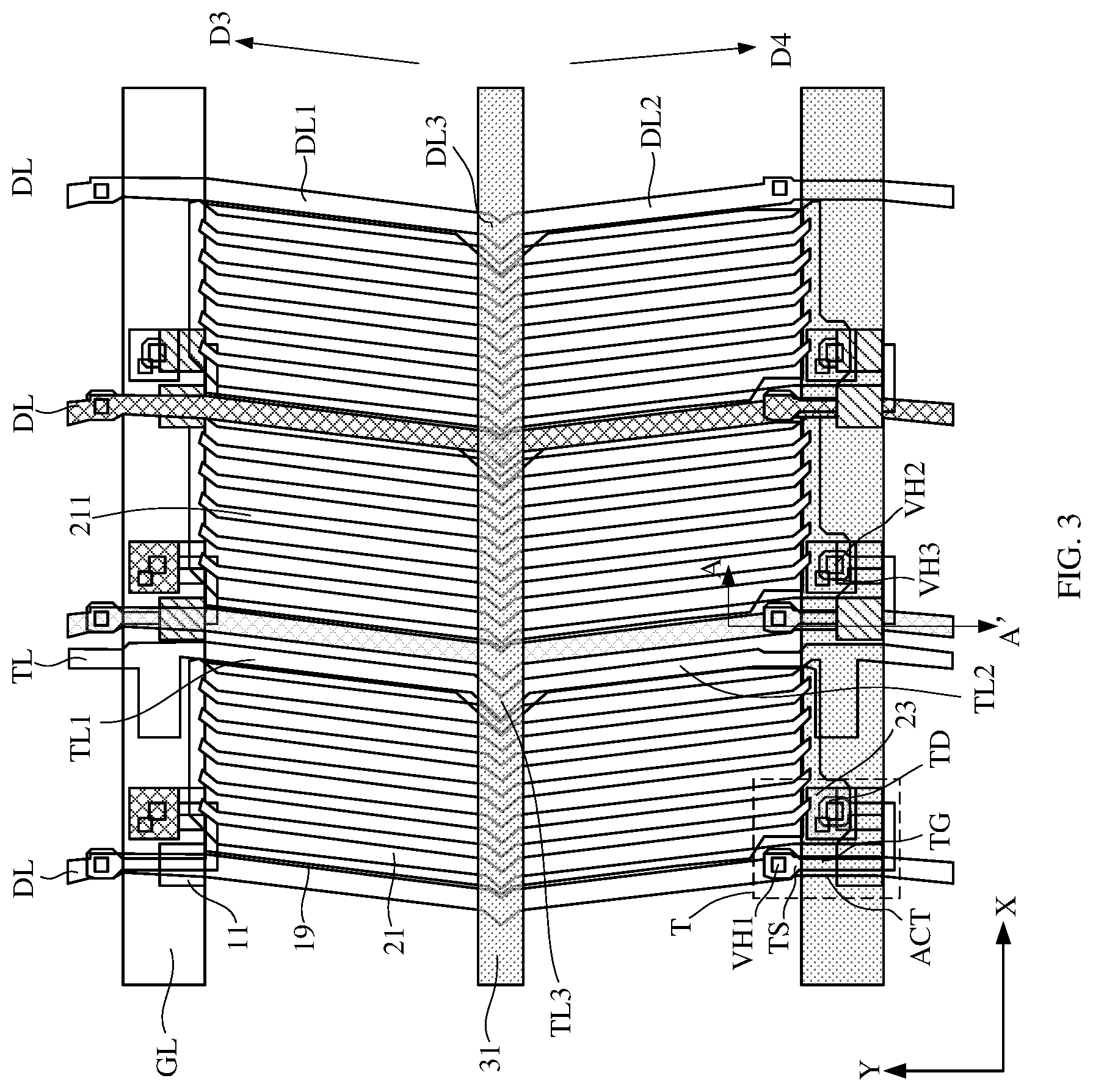 Patent US12353086 Figure 3 – Array substrate, display device, and drive-for-heating method for display device