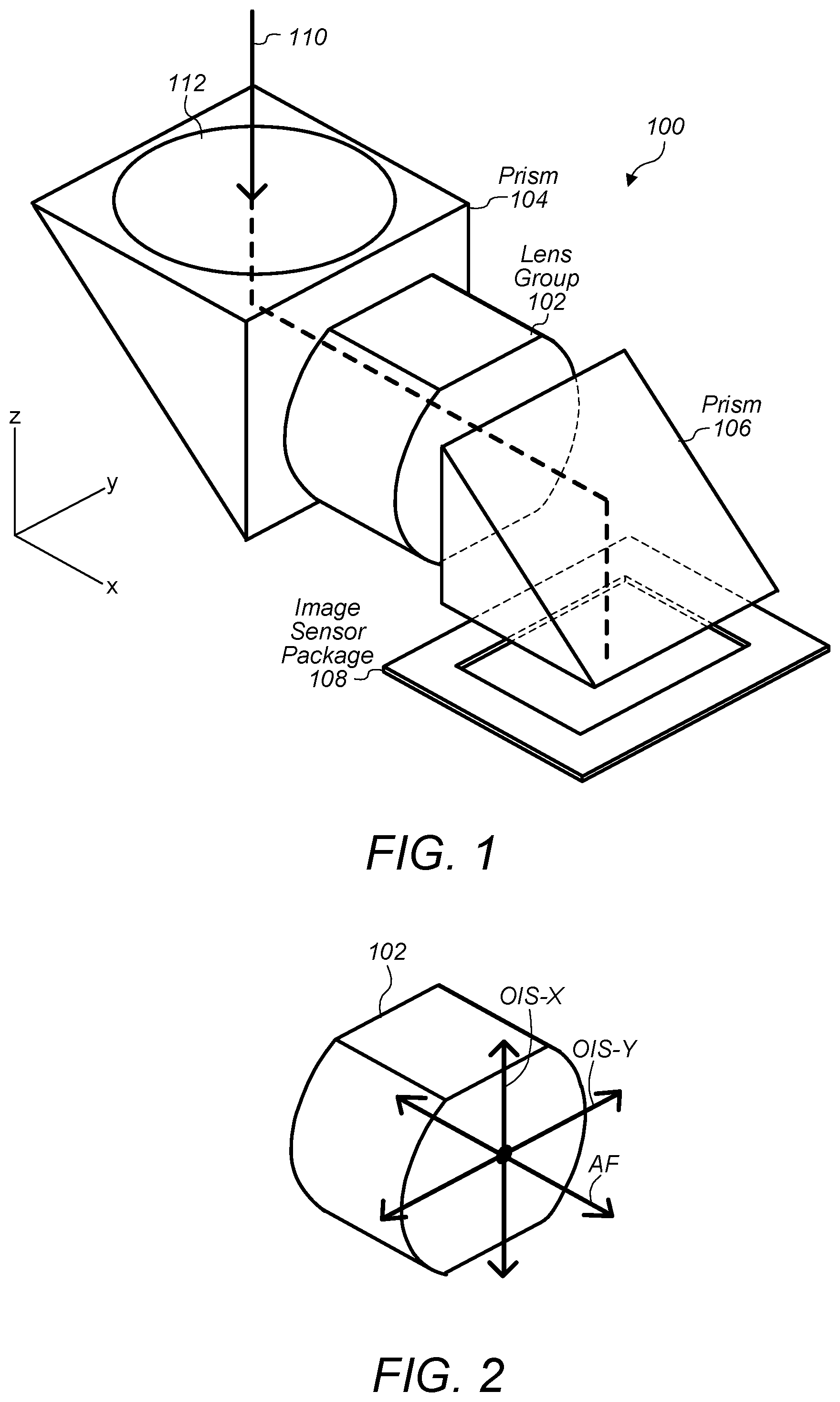 Patent US12353119 Figure 1 – Camera with folded optics having moveable lens