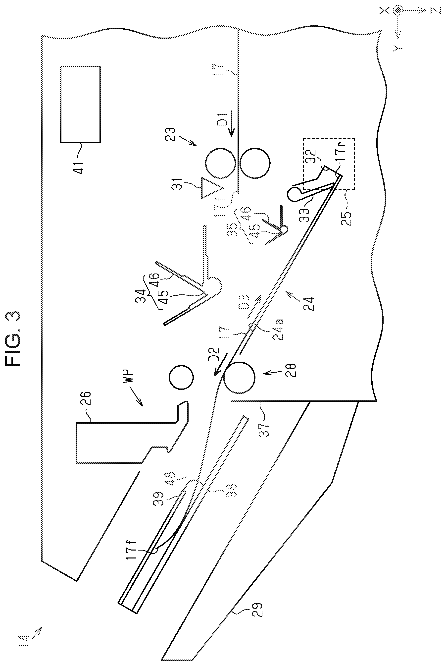 Patent US12353153 Figure 3 – Post-processing device with a pressing section