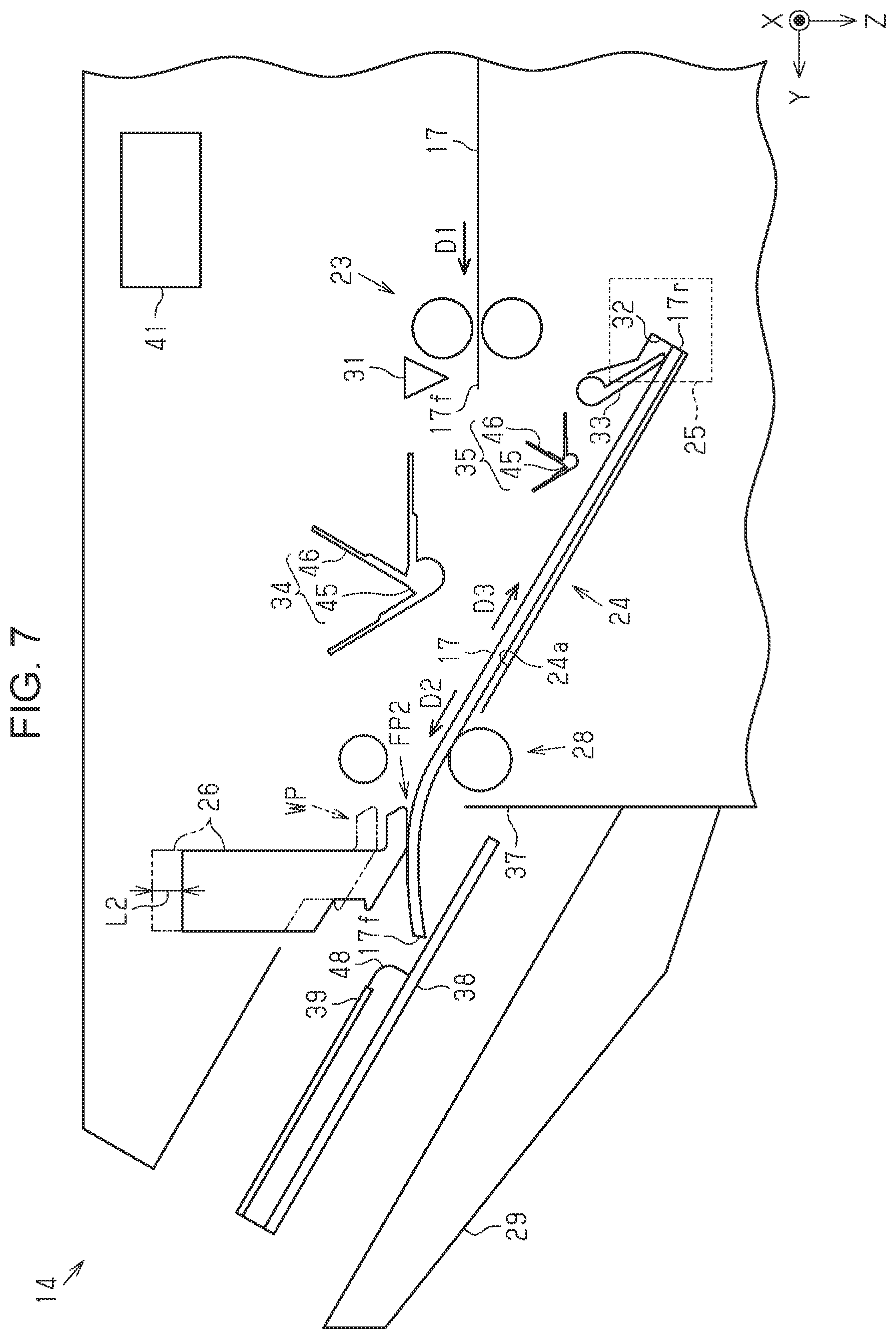 Patent US12353153 Figure 7 – Post-processing device with a pressing section