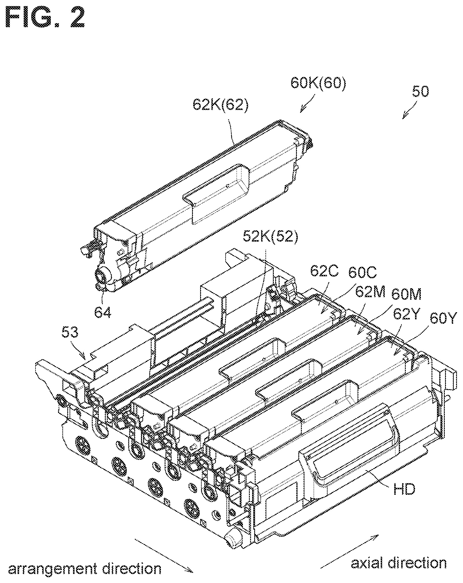 Patent US12353162 Figure 2 – Drum cartridge having separation shaft for moving developing frame away from photosensitive drum