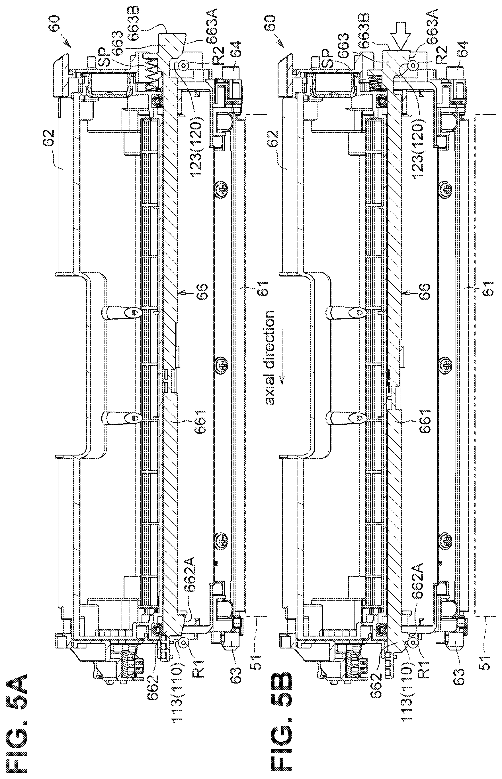 Patent US12353162 Figure 5 – Drum cartridge having separation shaft for moving developing frame away from photosensitive drum