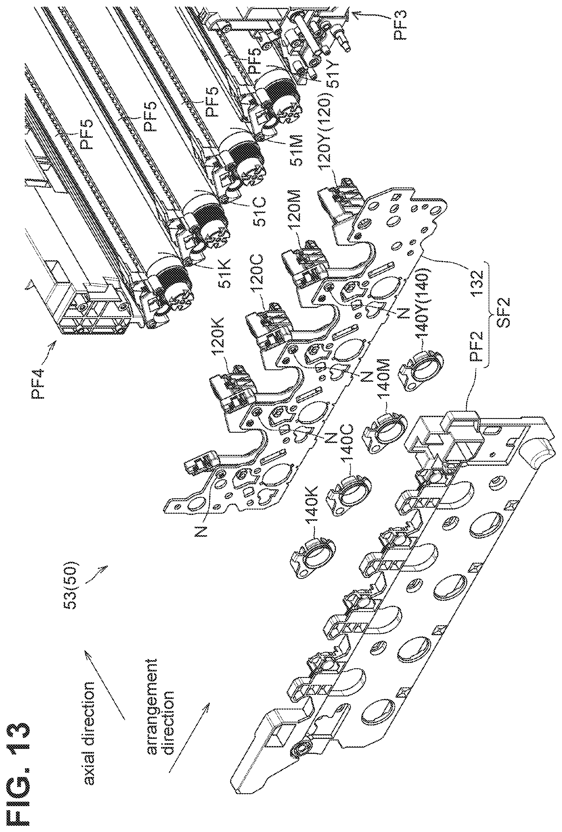 Patent US12353162 Figure 13 – Drum cartridge having separation shaft for moving developing frame away from photosensitive drum