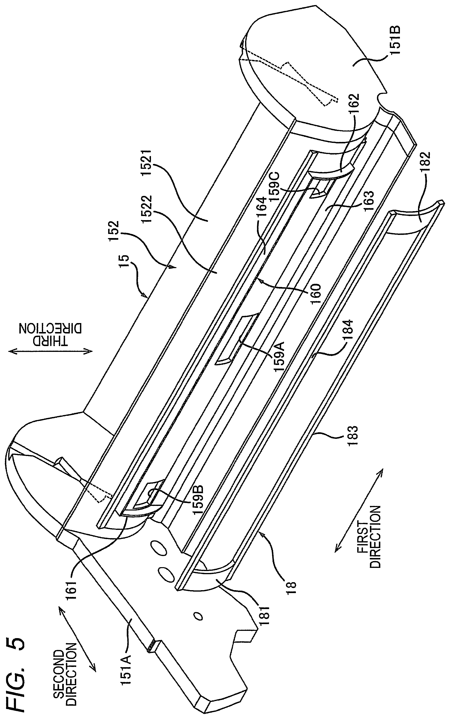 Patent US12353163 Figure 5 – Process cartridge having support frame with passage opening, developing housing with reception opening, and seal