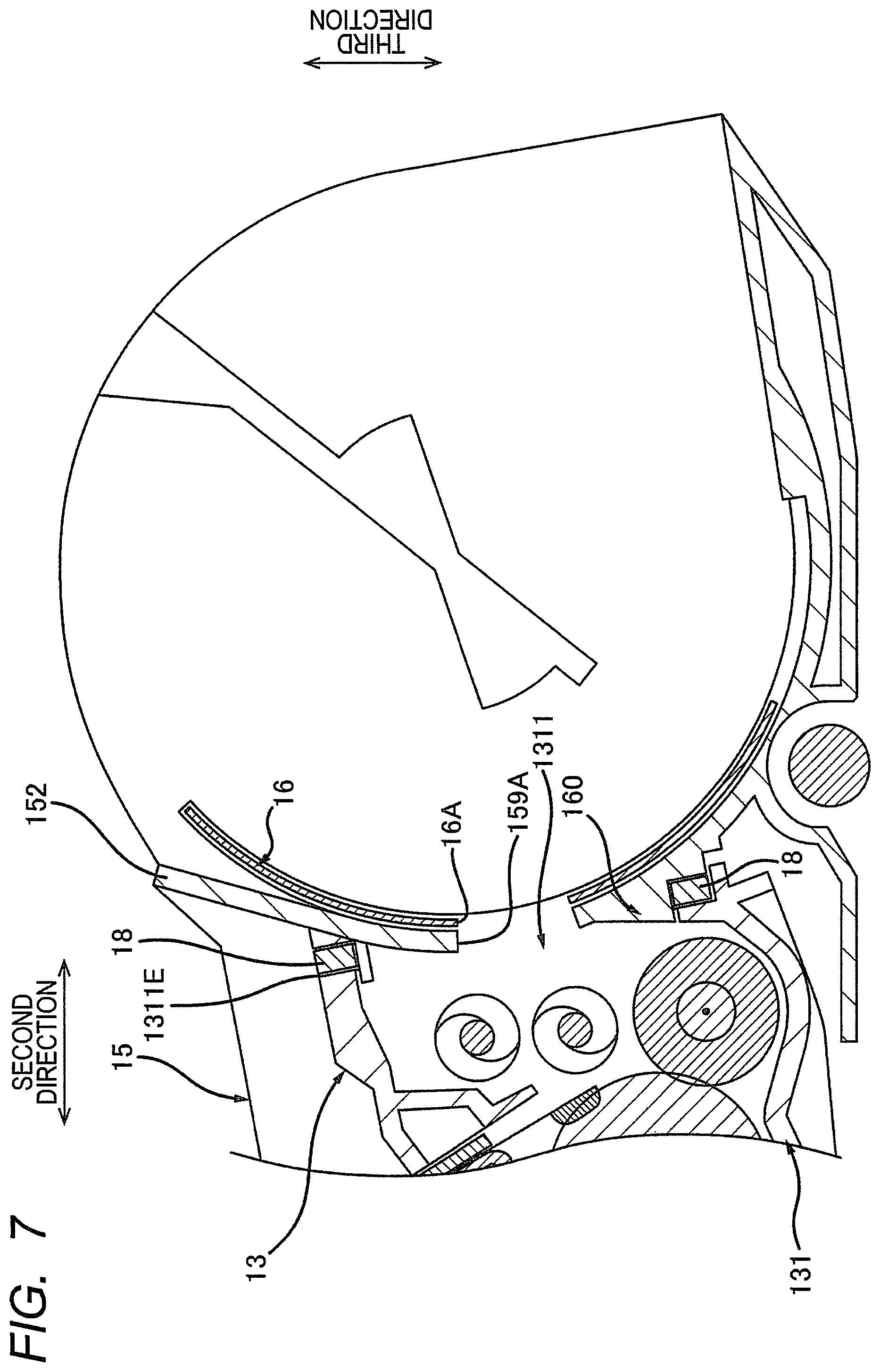 Patent US12353163 Figure 7 – Process cartridge having support frame with passage opening, developing housing with reception opening, and seal