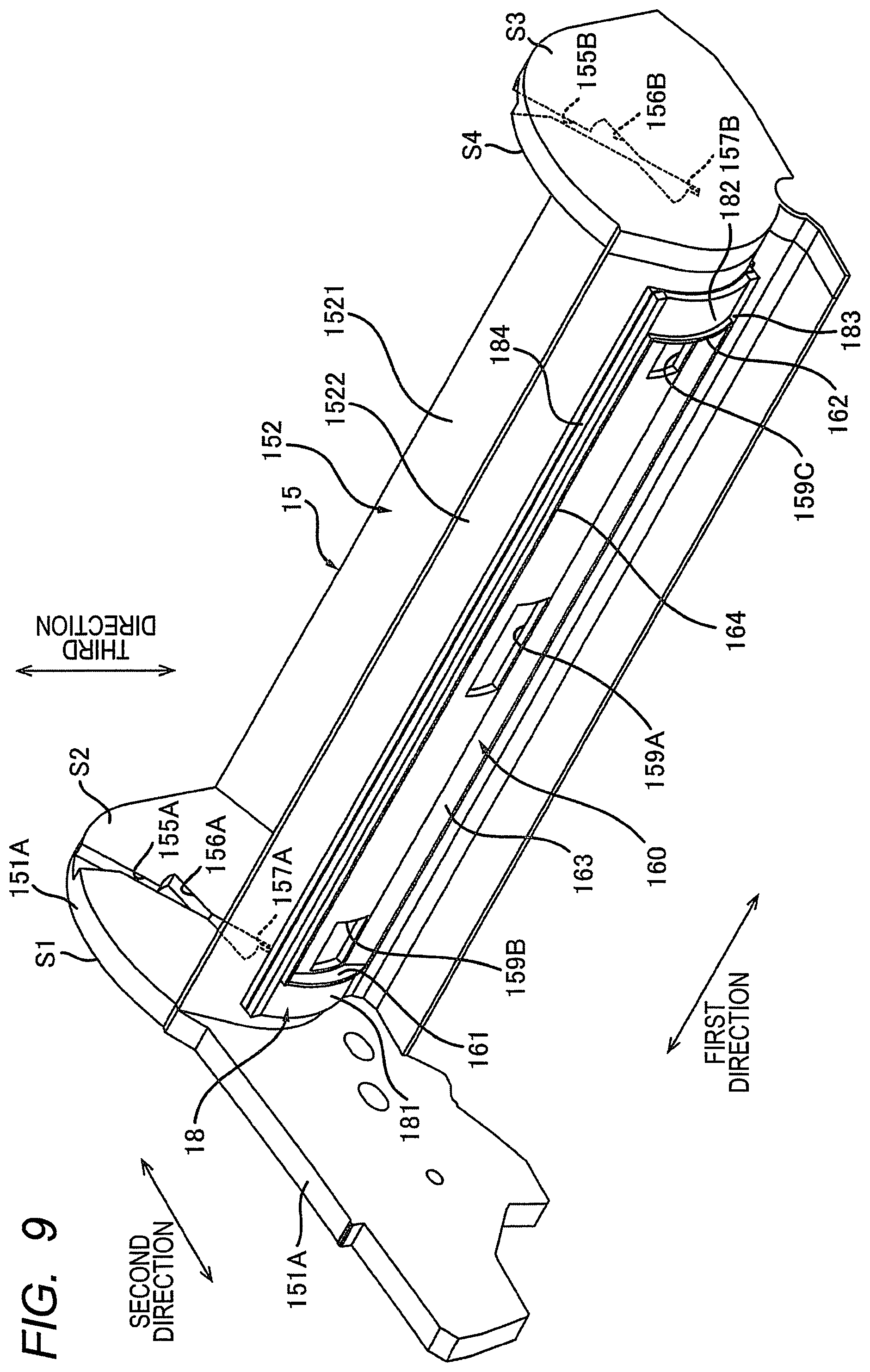Patent US12353163 Figure 9 – Process cartridge having support frame with passage opening, developing housing with reception opening, and seal