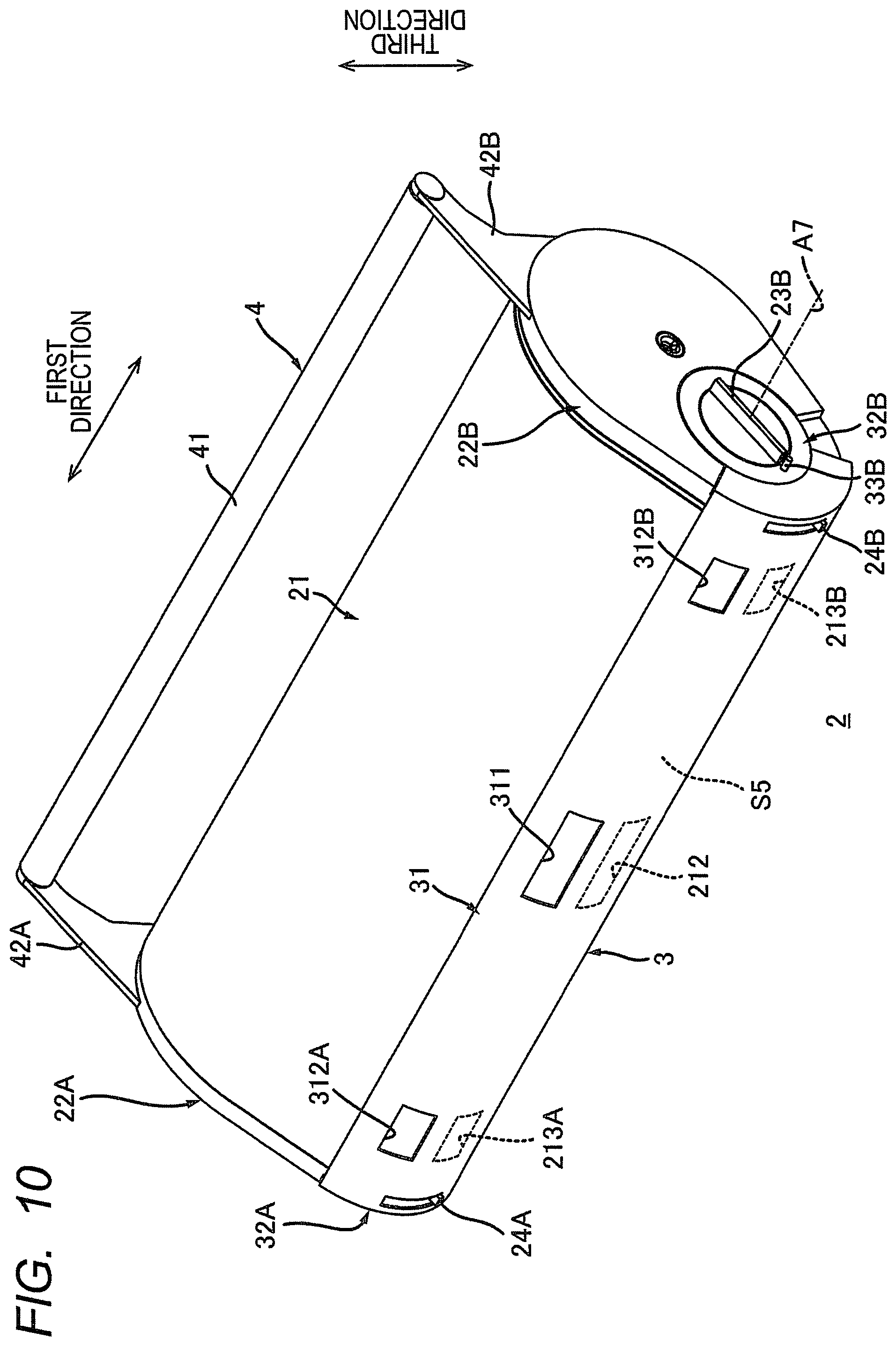Patent US12353163 Figure 10 – Process cartridge having support frame with passage opening, developing housing with reception opening, and seal