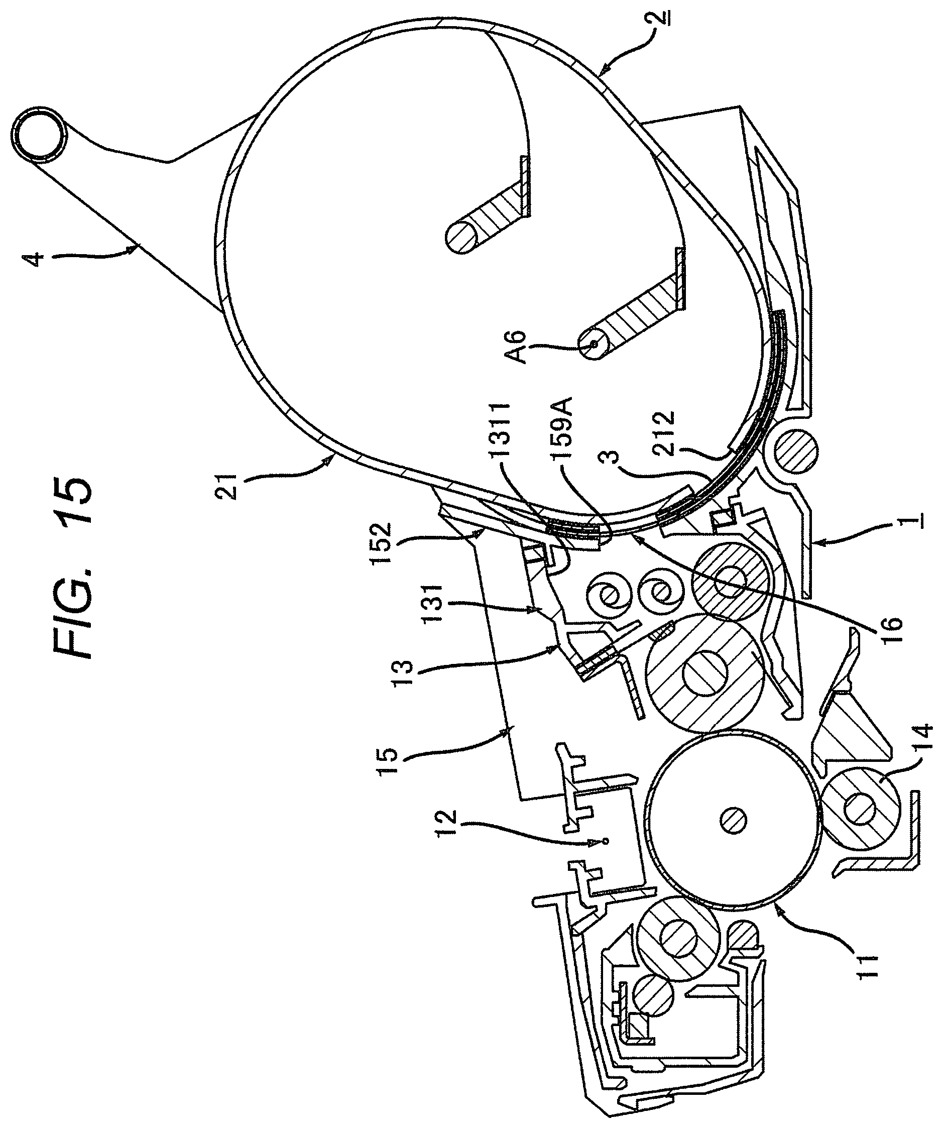 Patent US12353163 Figure 15 – Process cartridge having support frame with passage opening, developing housing with reception opening, and seal