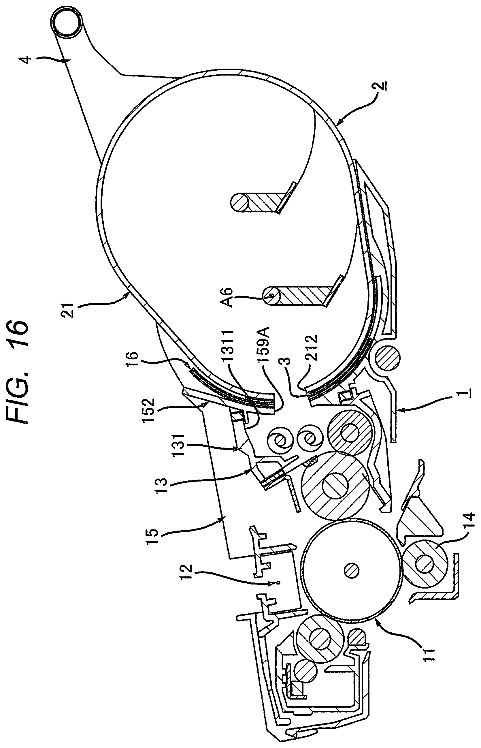 Patent US12353163 Figure 16 – Process cartridge having support frame with passage opening, developing housing with reception opening, and seal