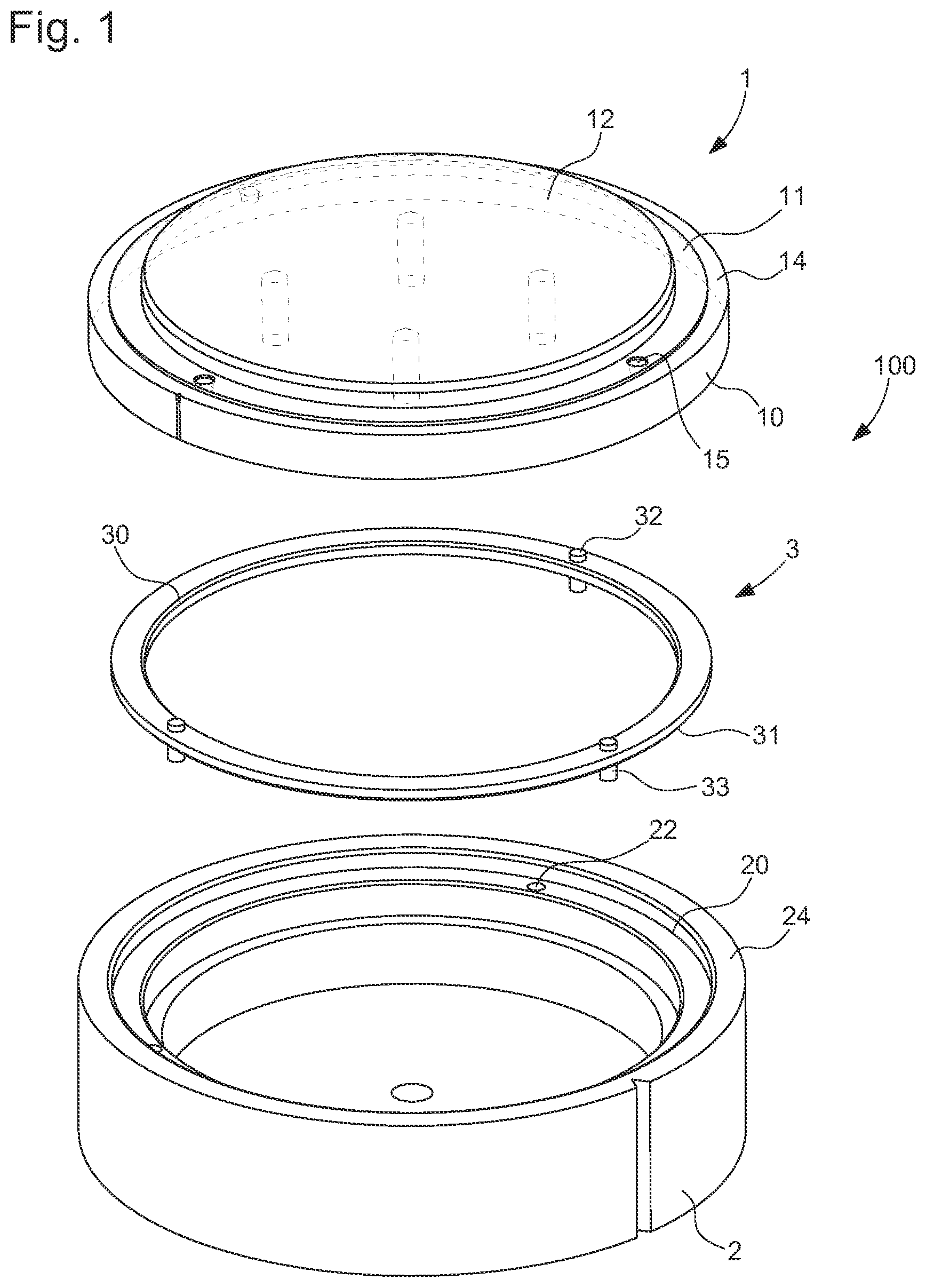 Patent US12353172 Figure 1 – Device for fastening and orienting a back on a middle for a timepiece