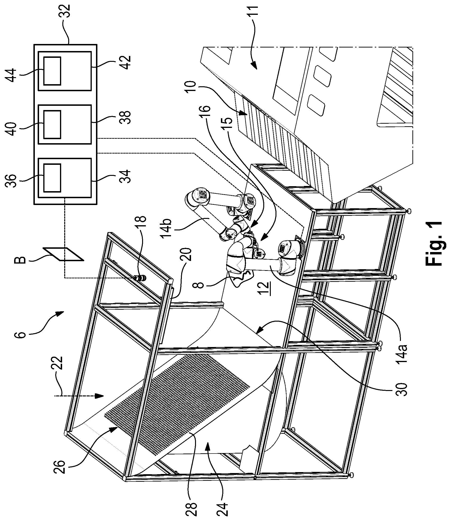Patent US12353187 Figure 1 – Method for positioning a limp, flat workpiece and positioning apparatus