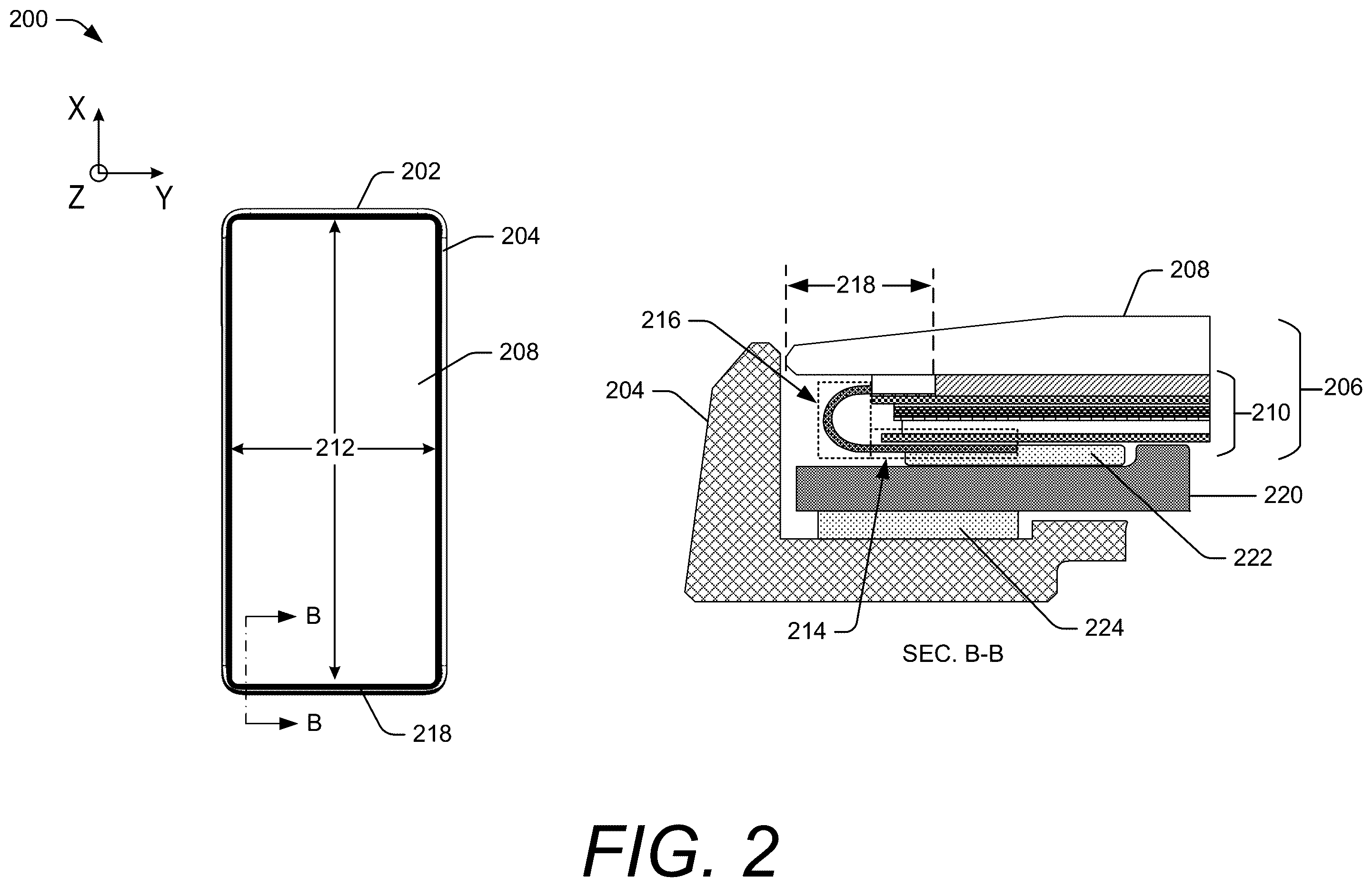 Patent US12353246 Figure 2 – Narrow display borders using a display-to-frame interposer