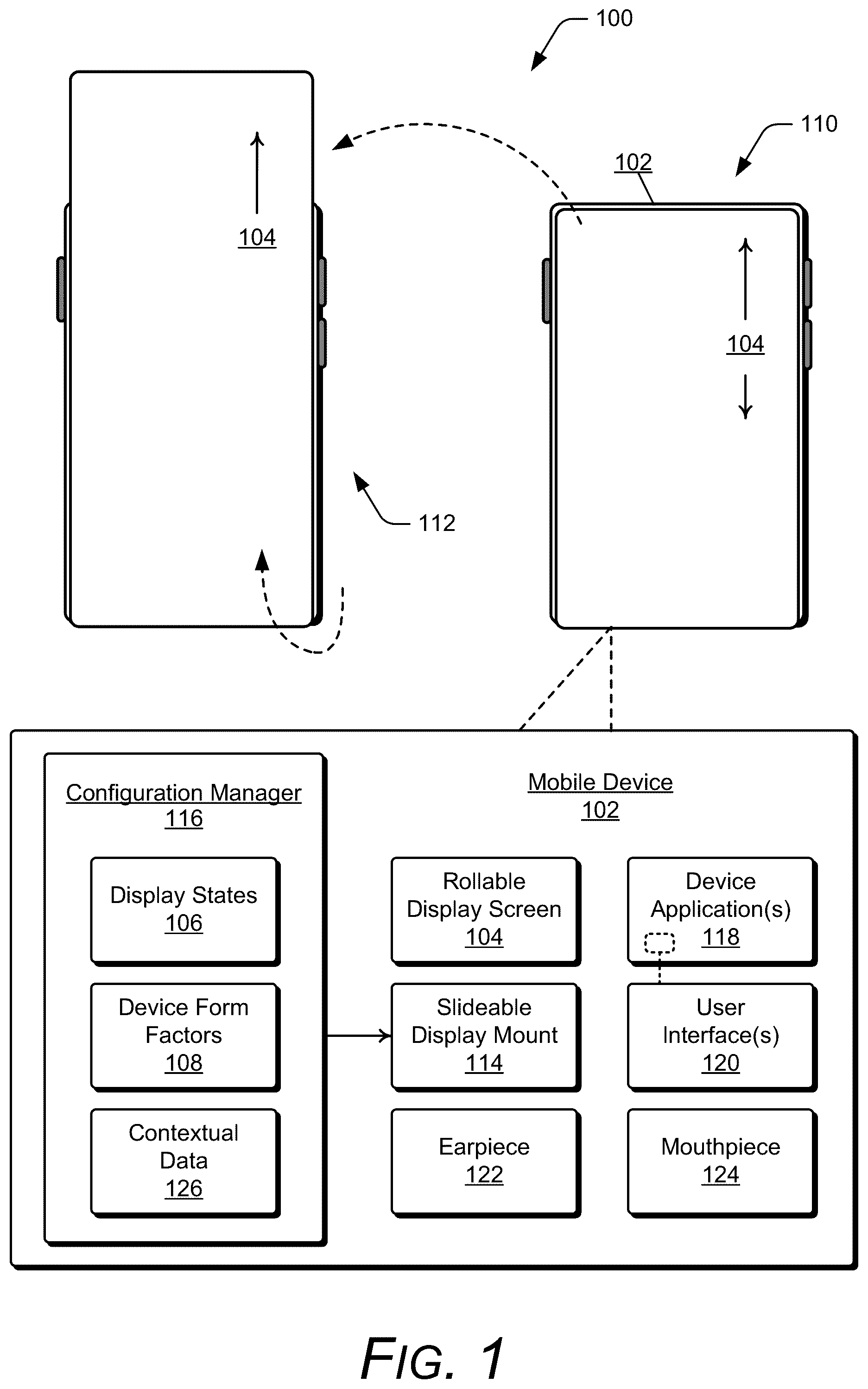 Patent US12353249 Figure 1 – Rollable screen device voice call management