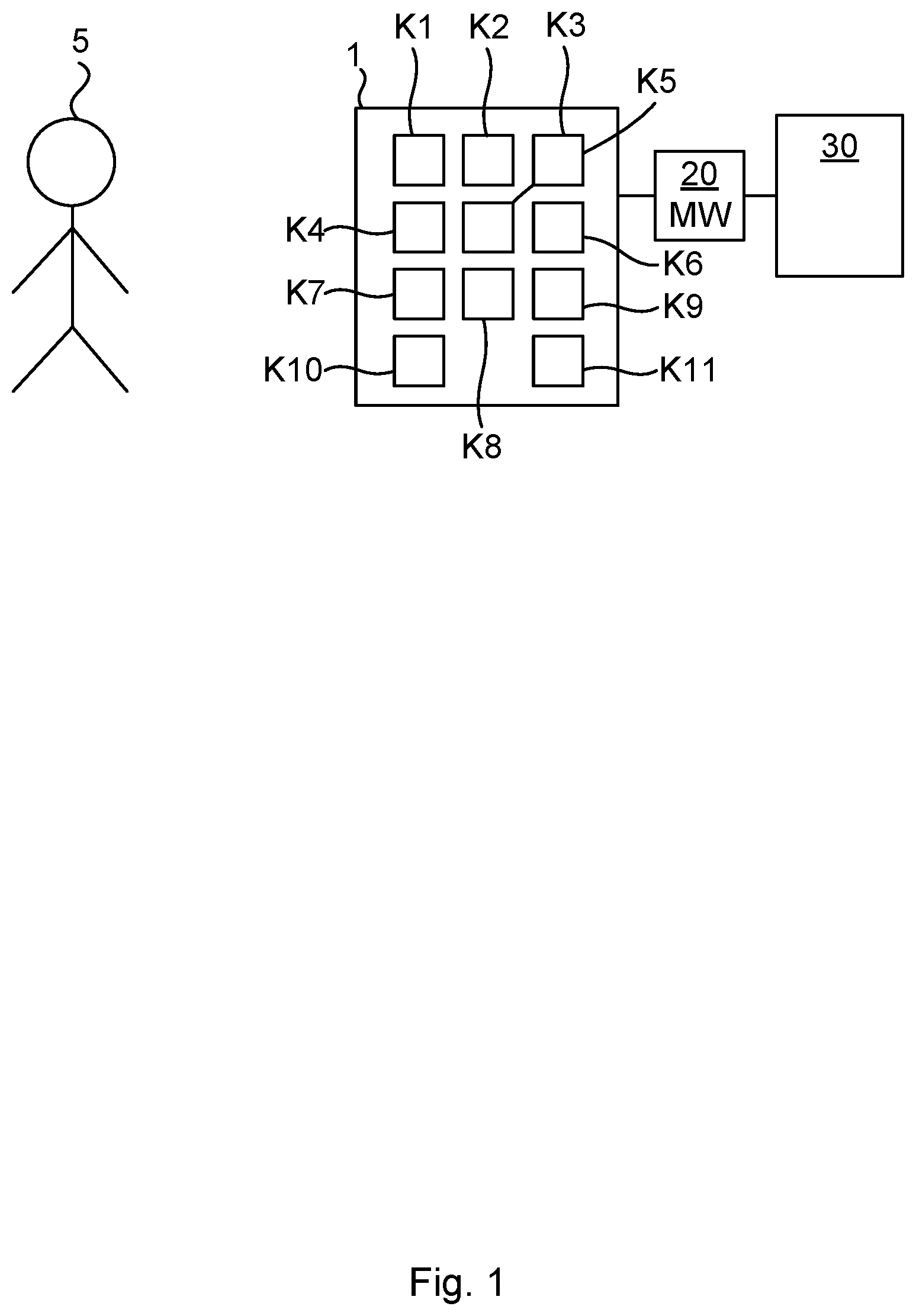Patent US12353267 Figure 1 – Keypad comprising keys causing both MCU wake-up and key detection