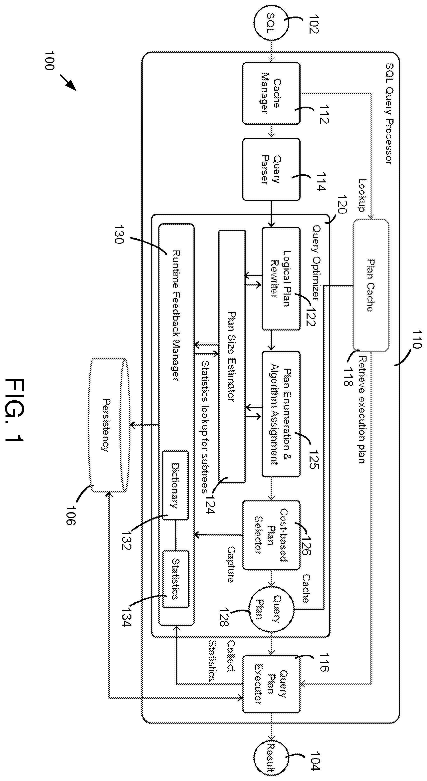 Patent US12353412 Figure 1 – Runtime statistics feedback for query plan cost estimation
