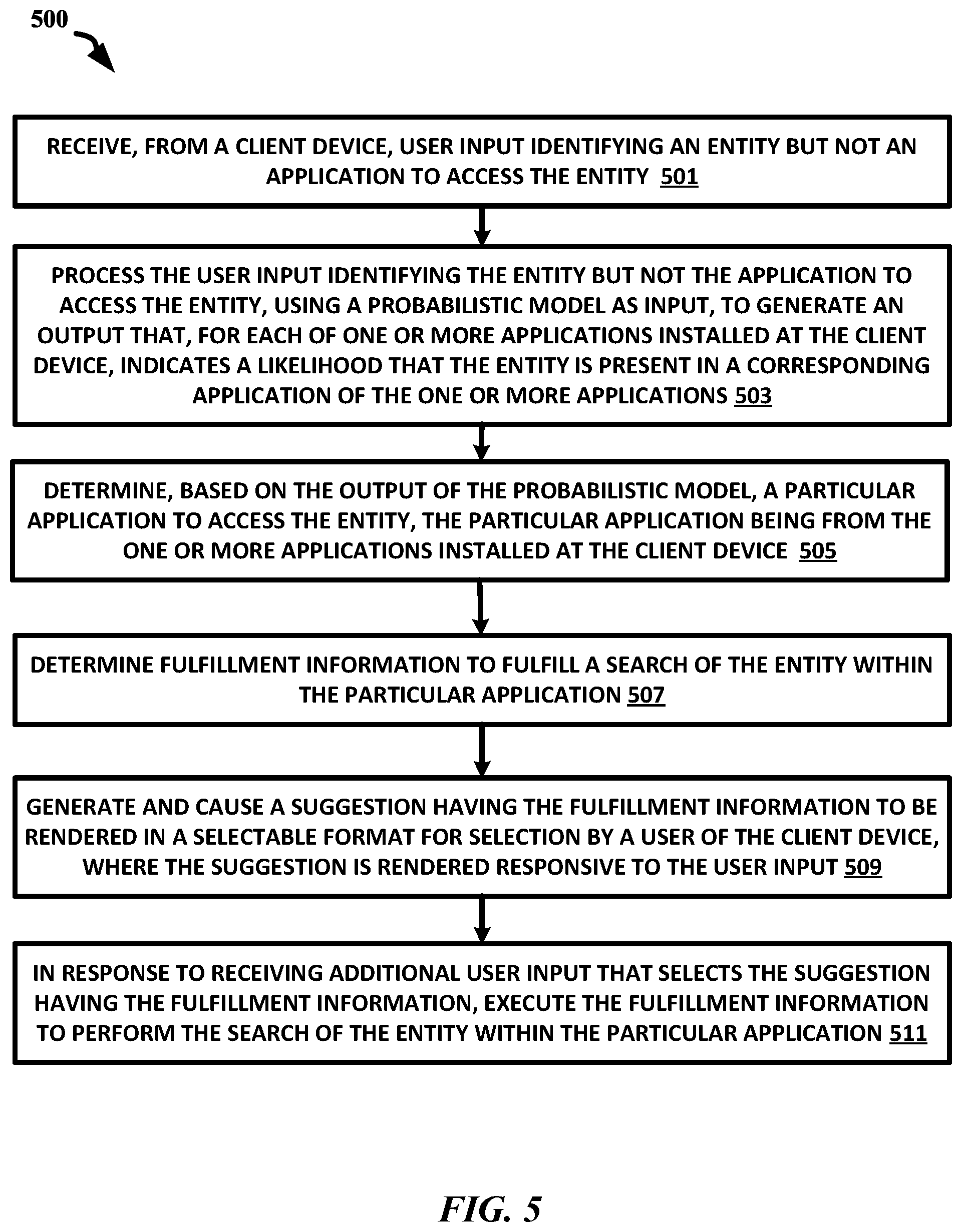 Patent US12353427 Figure 6 – Rendering suggestion for searching entity within application in response to determining the entity is associated with the application