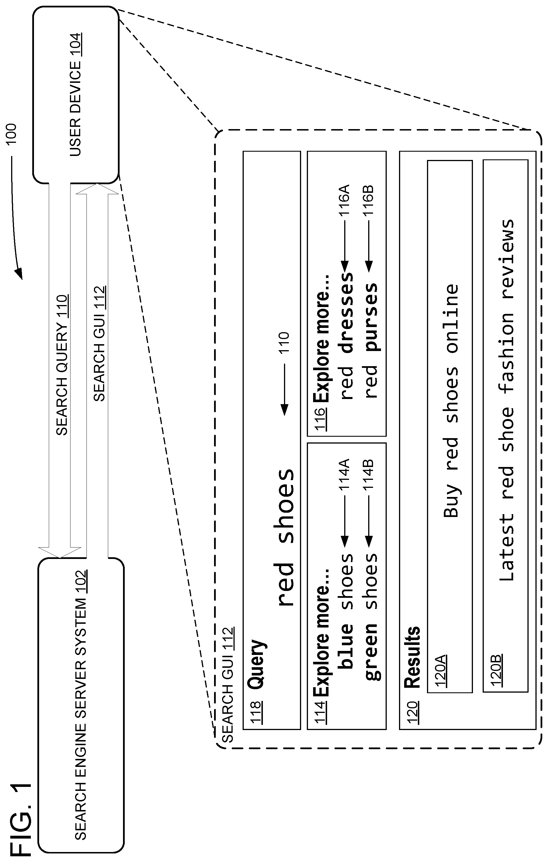 Patent US12353475 Figure 1 – Domain-agnostic structured search query exploration
