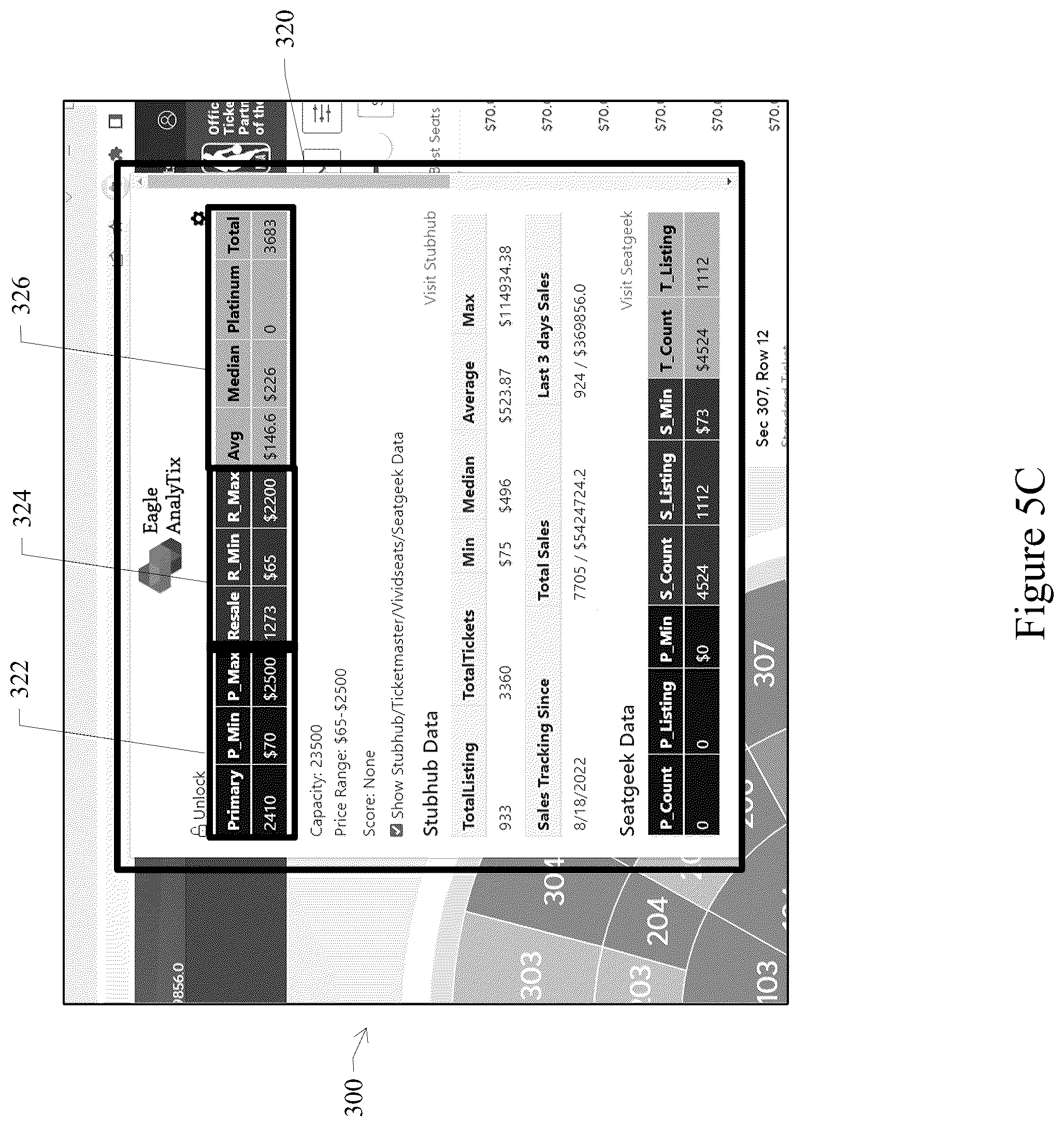 Patent US12353490 Figure 8 – Ticketing display based on historical ticket database