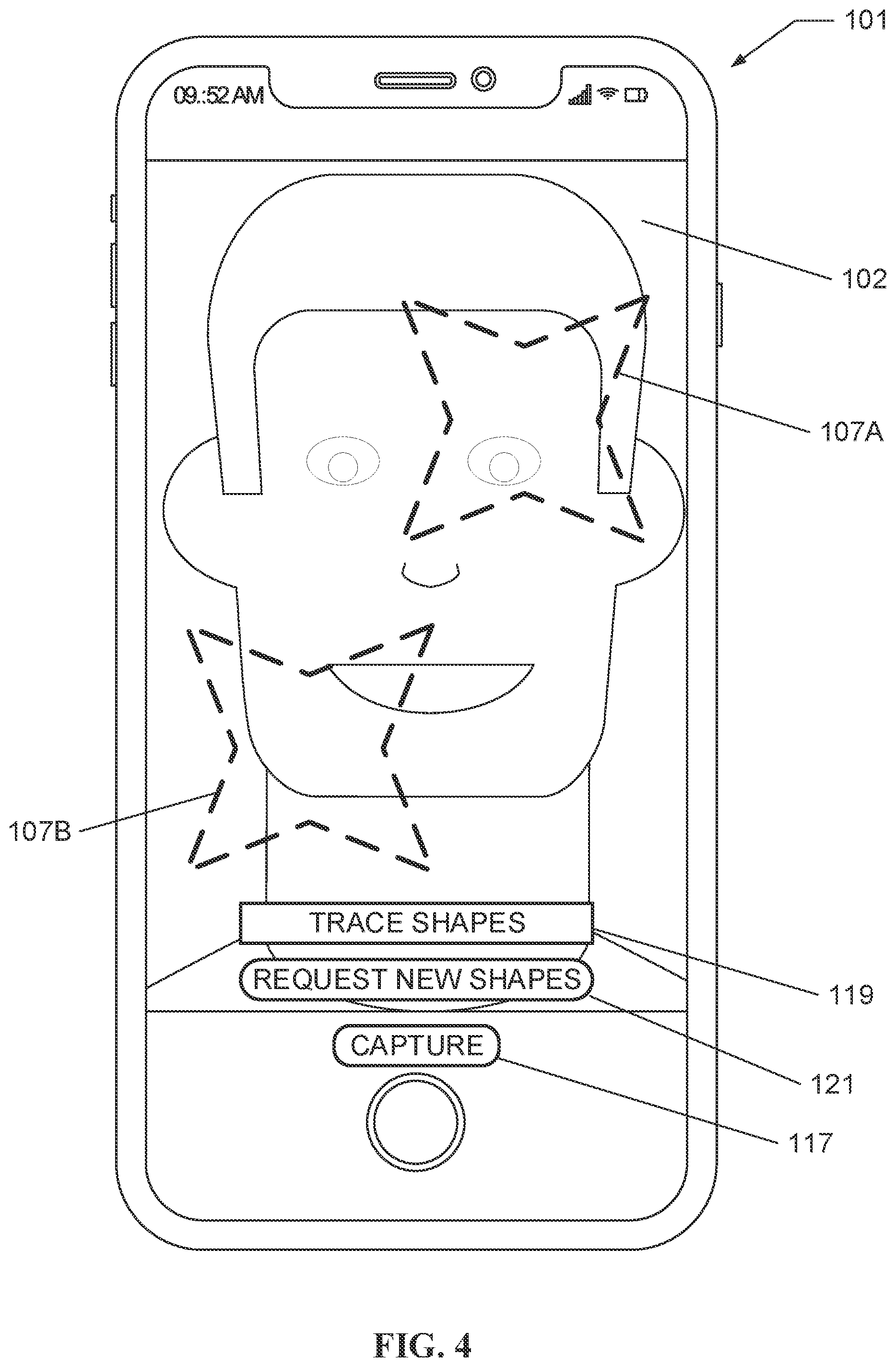 Patent US12353530 Figure 4 – Shape overlay for proof of liveness