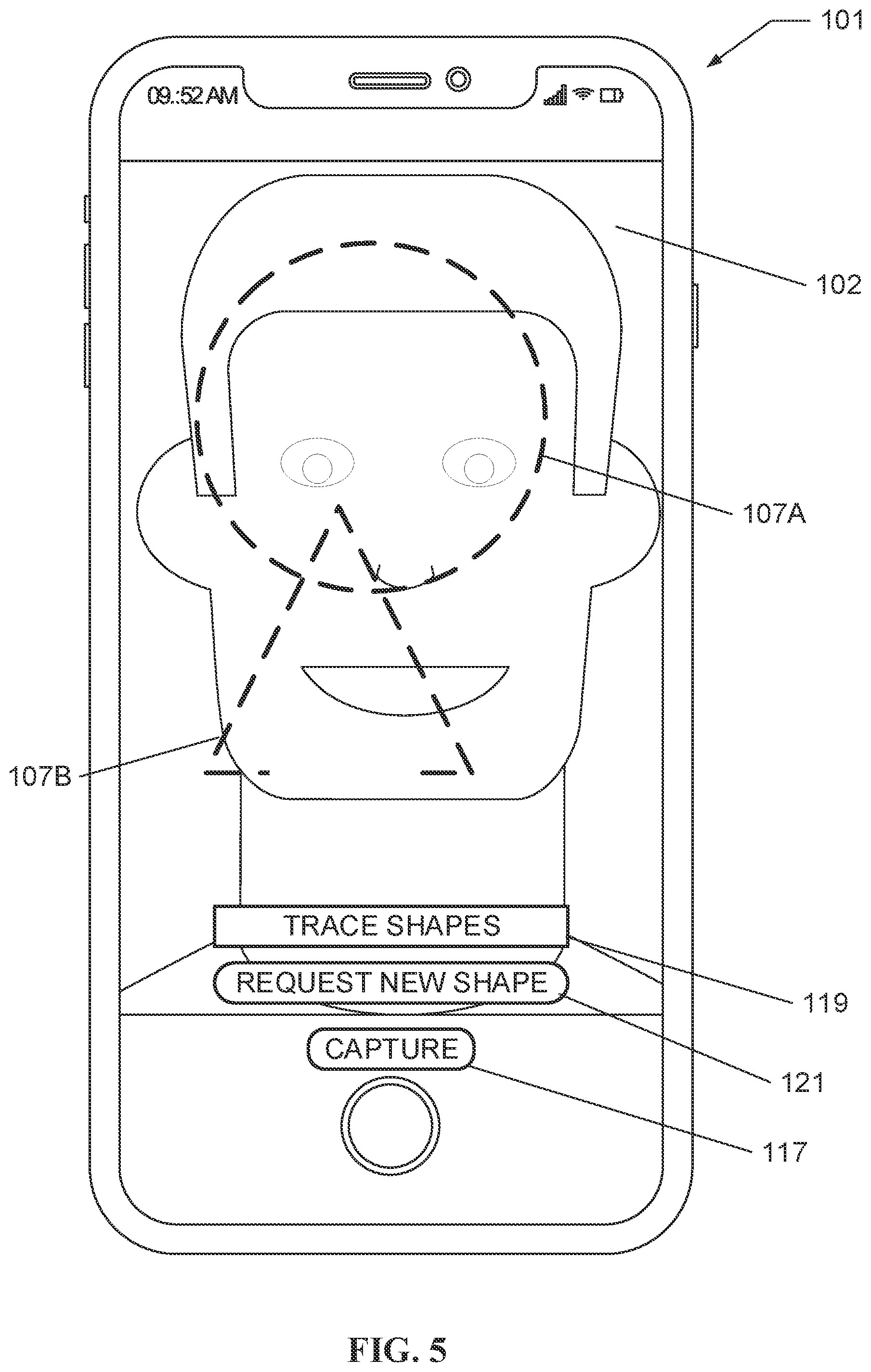 Patent US12353530 Figure 5 – Shape overlay for proof of liveness