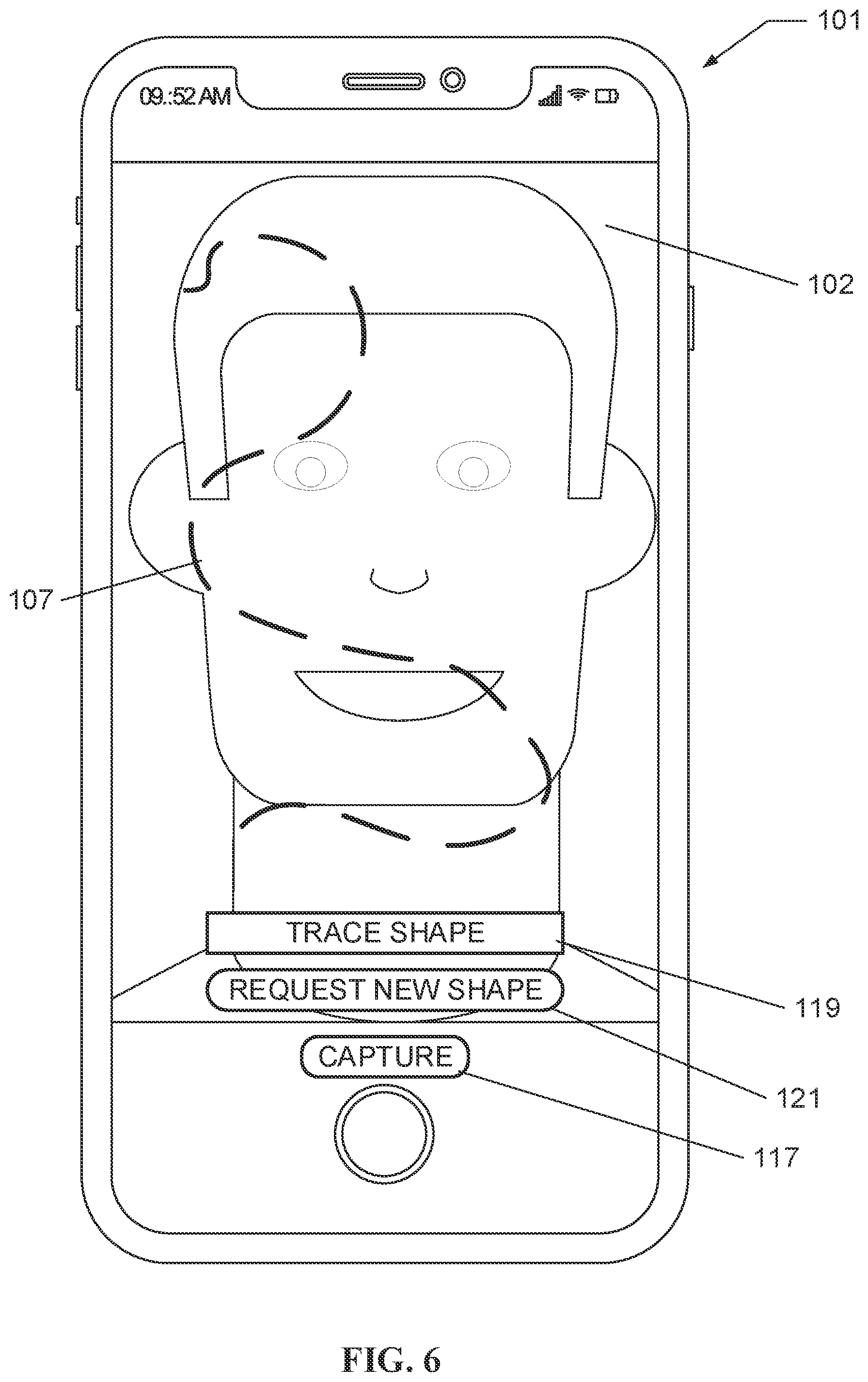 Patent US12353530 Figure 6 – Shape overlay for proof of liveness