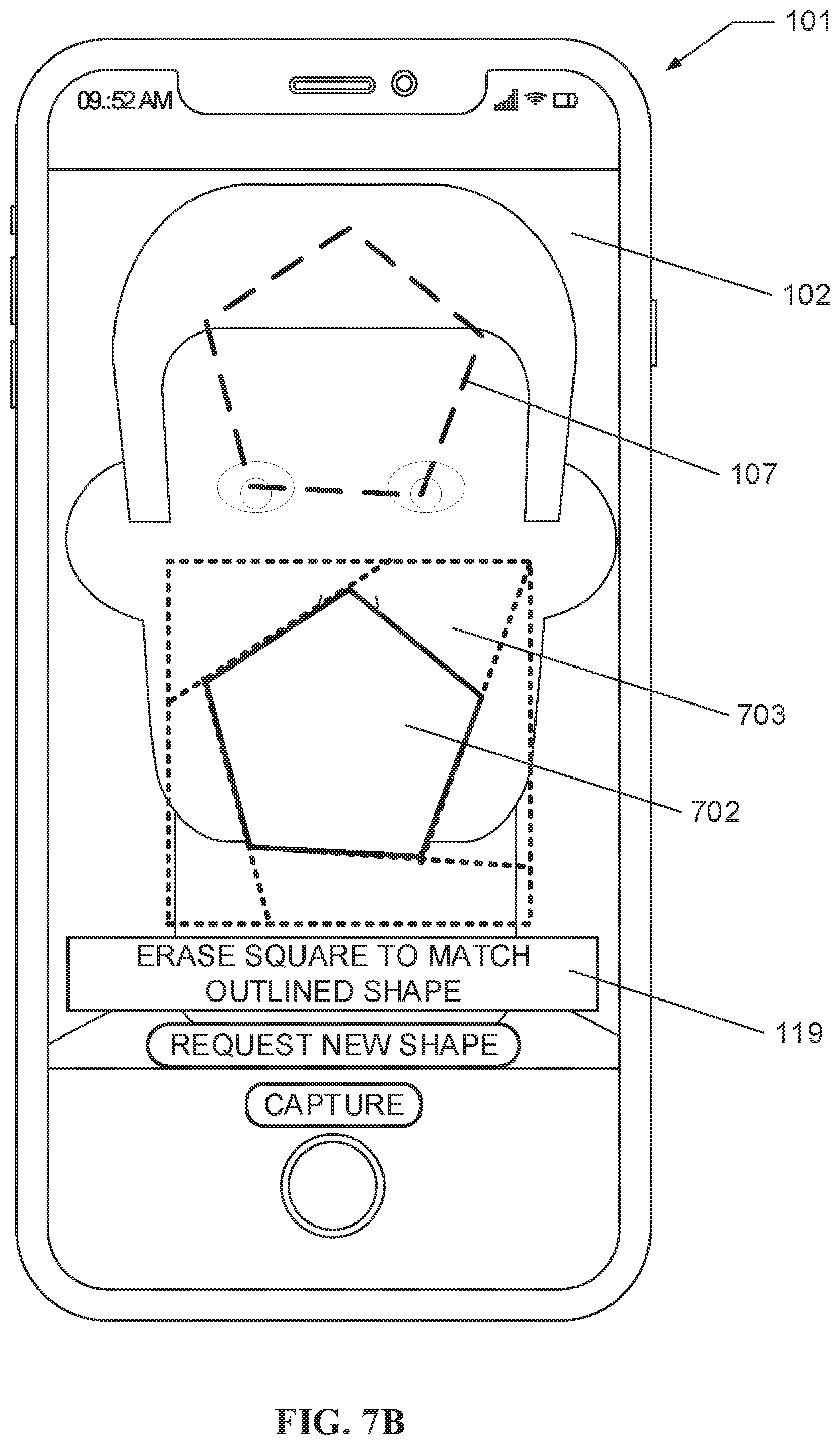 Patent US12353530 Figure 8 – Shape overlay for proof of liveness