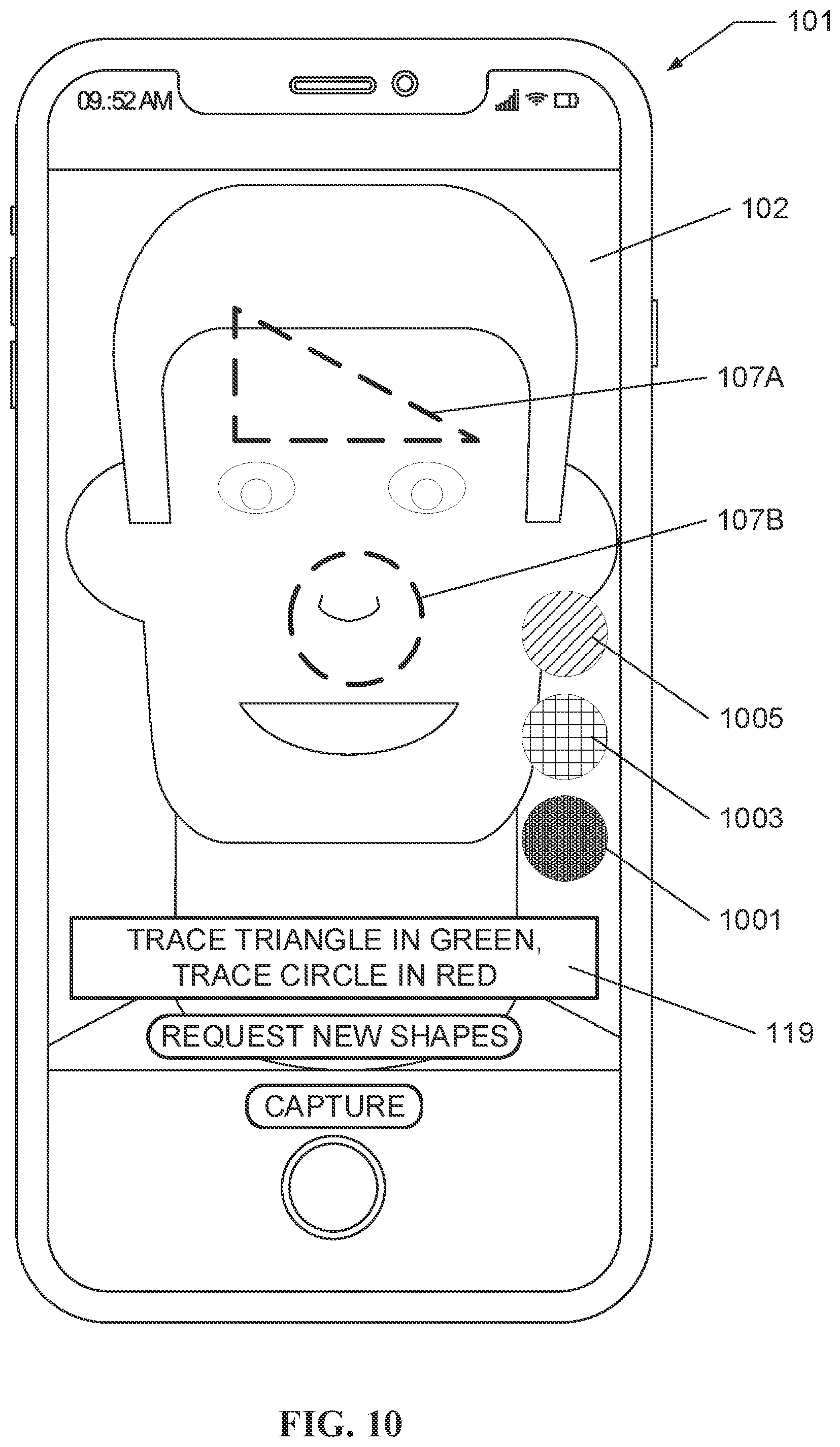 Patent US12353530 Figure 11 – Shape overlay for proof of liveness