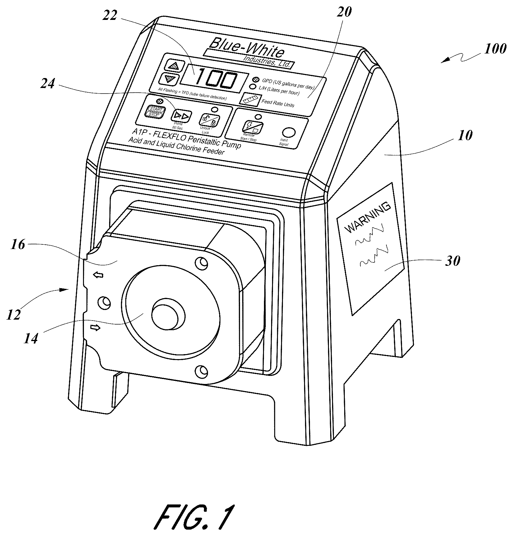 Patent US12353539 Figure 1 – Lockout system for metering pump