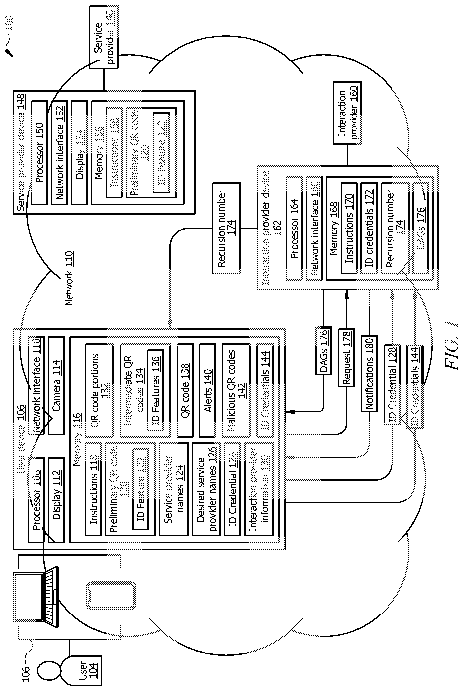 Patent US12353545 Figure 1 – System and method for improving security using recursively generated quick response codes
