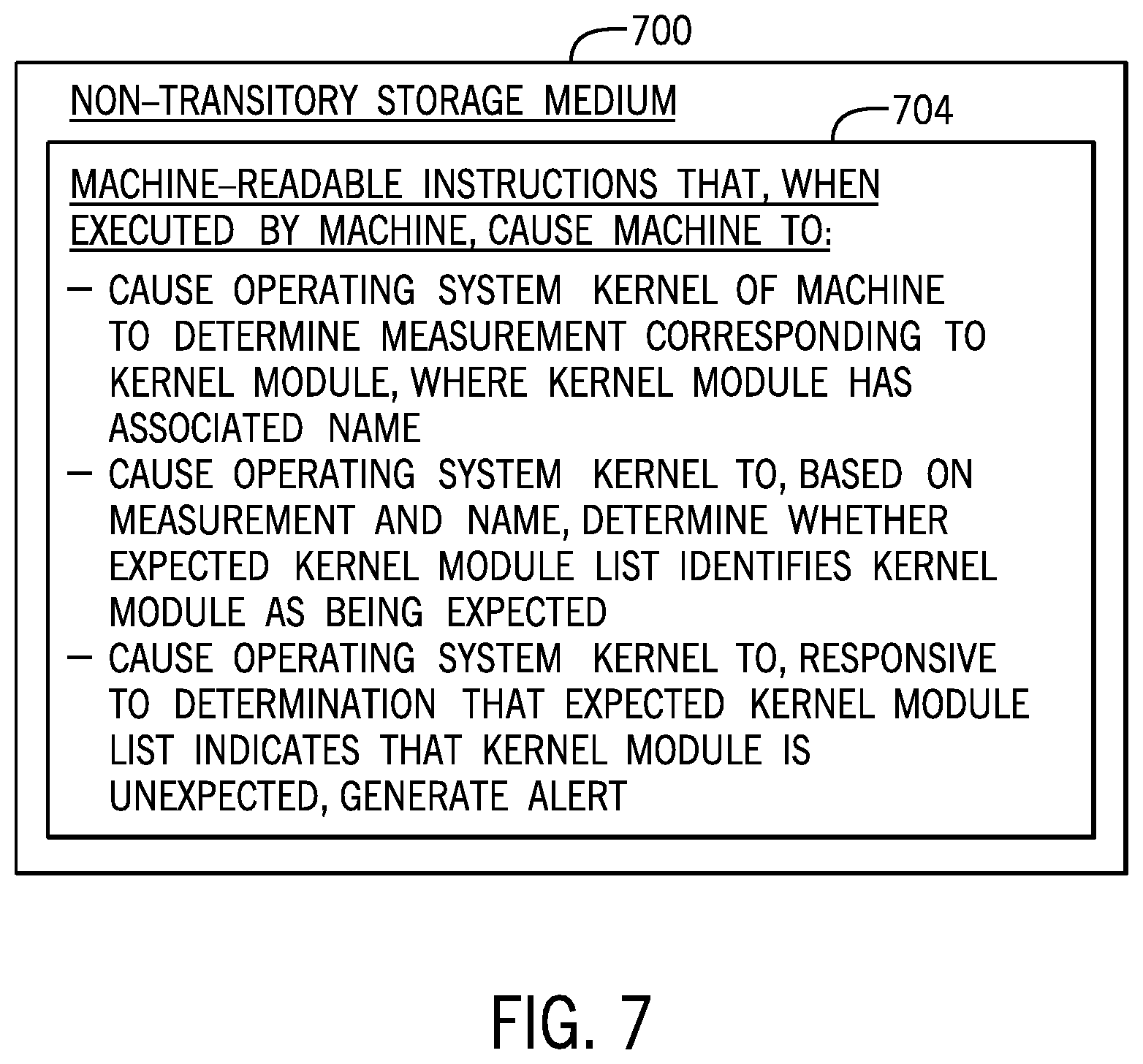 Patent US12353557 Figure 7 – Generating alerts for unexpected kernel modules