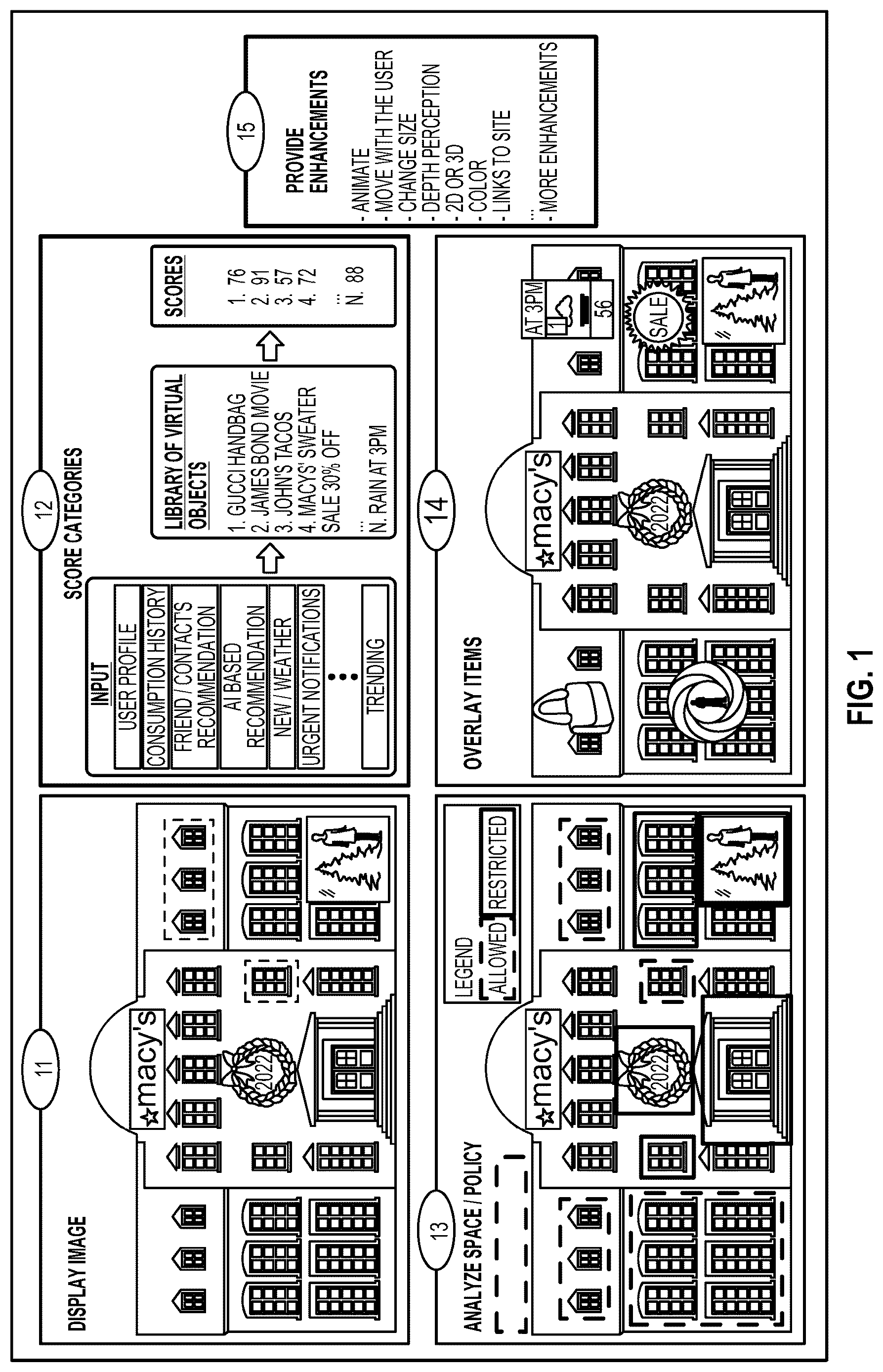 Patent US12353620 Figure 1 – Systems and methods for displaying and adjusting virtual objects based on interactive and dynamic content