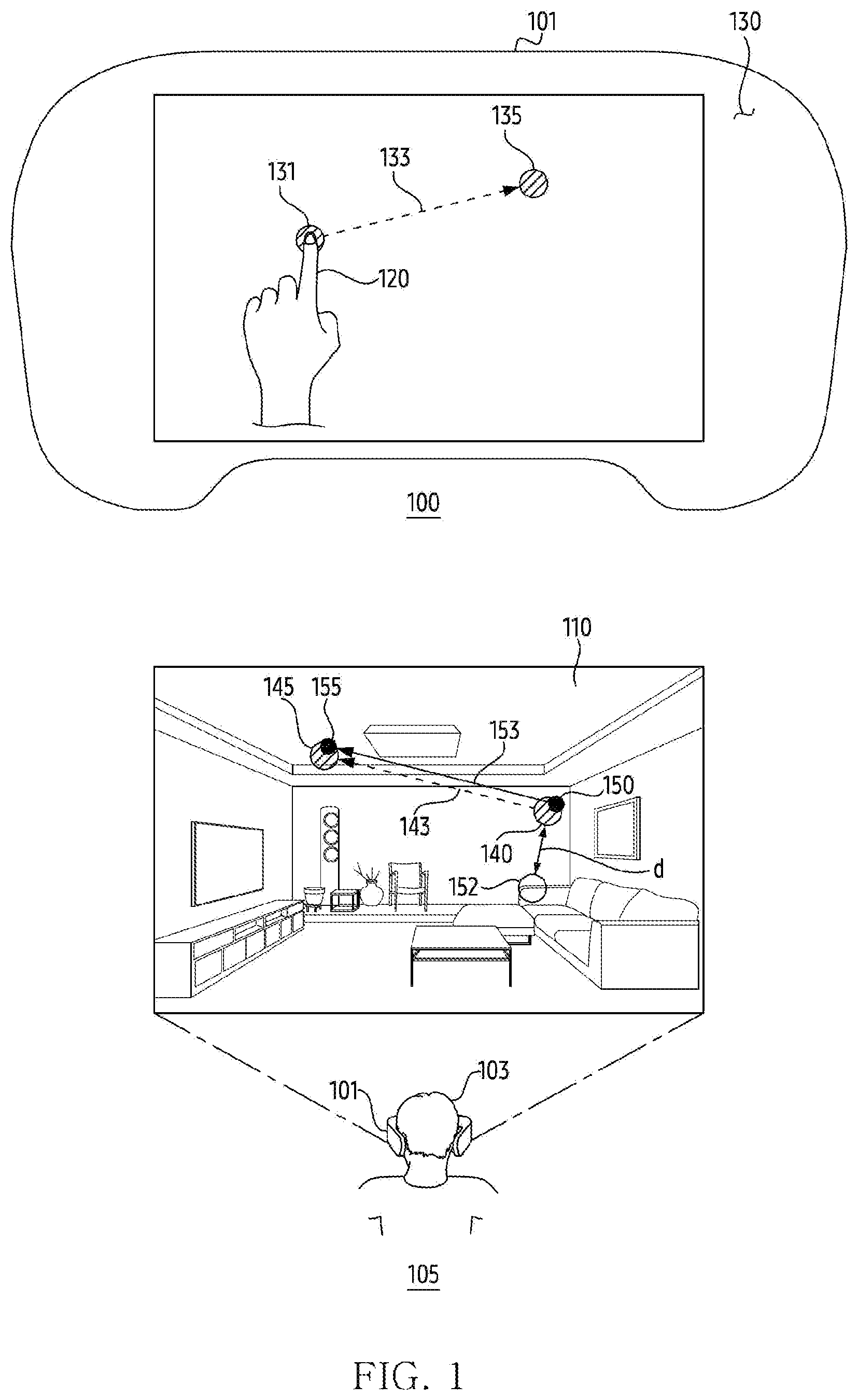 Patent US12353627 — Head-wearable electronic, method, and non-transitory computer readable storage medium for executing function based on identification of contact point and gaze point — Figure 1
