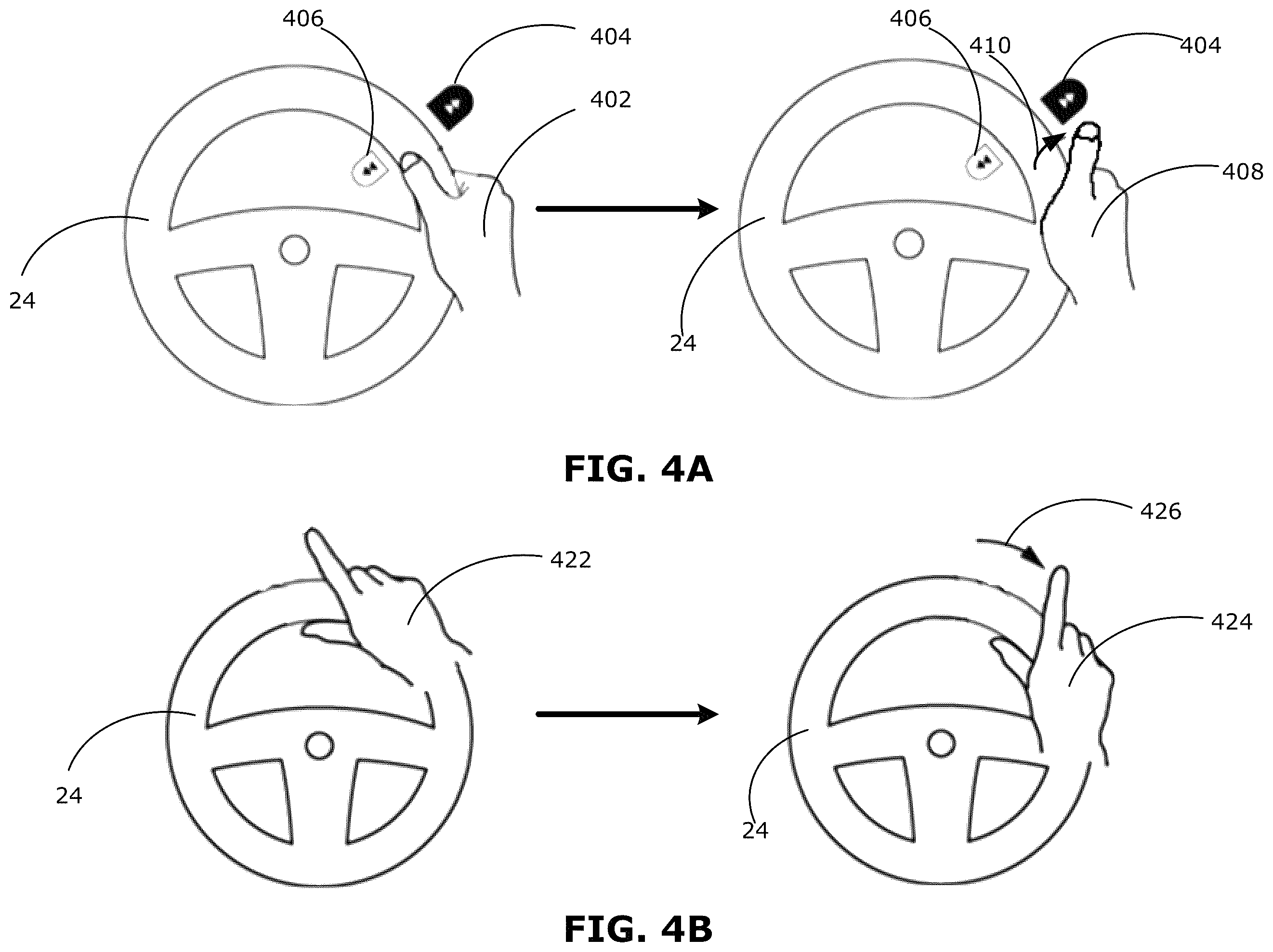 Patent US12353636 Figure 4 – Methods and devices for hand-on-wheel gesture interaction for controls
