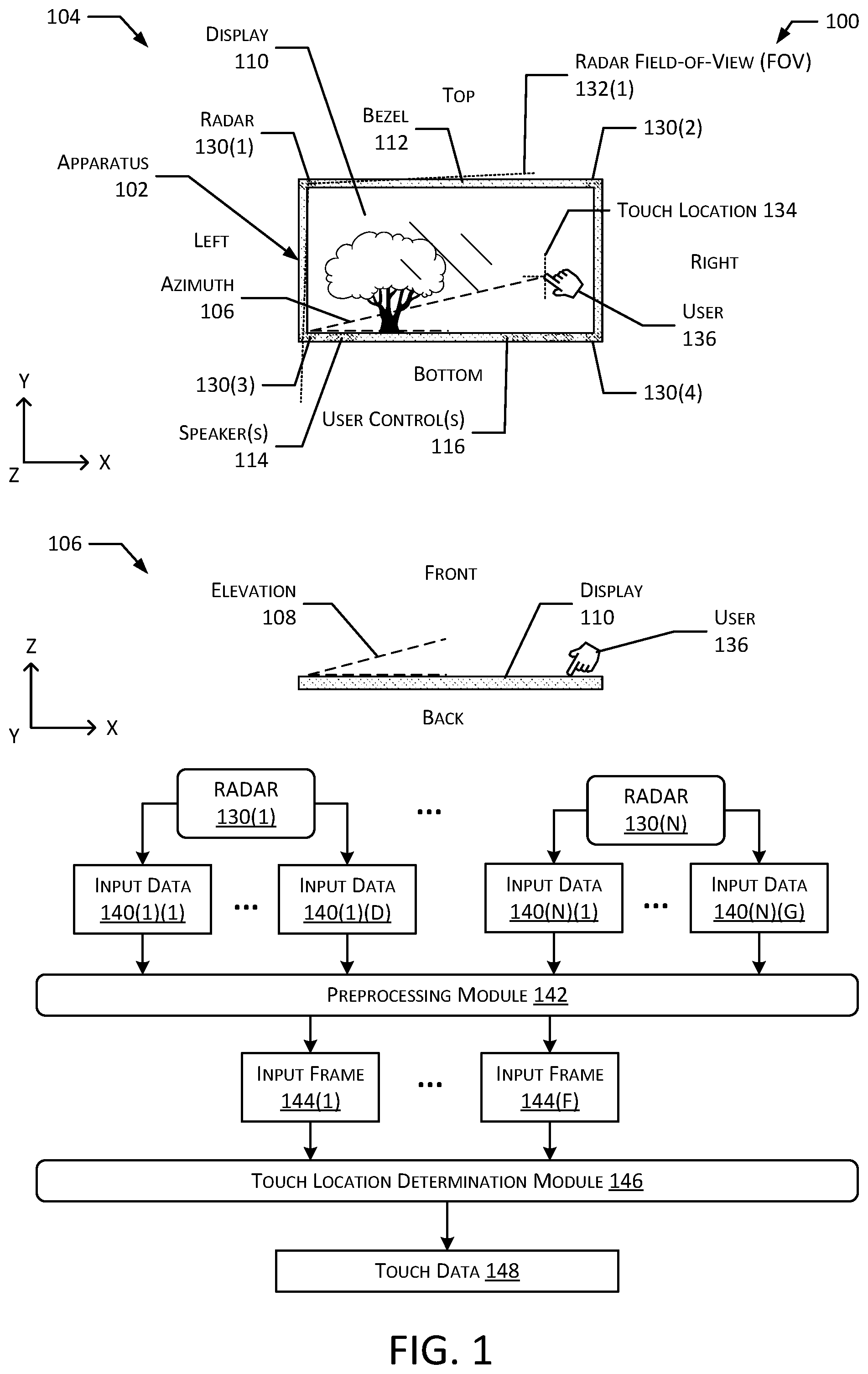 Patent US12353638 Figure 1 – System for touch interaction with non-touchscreen display