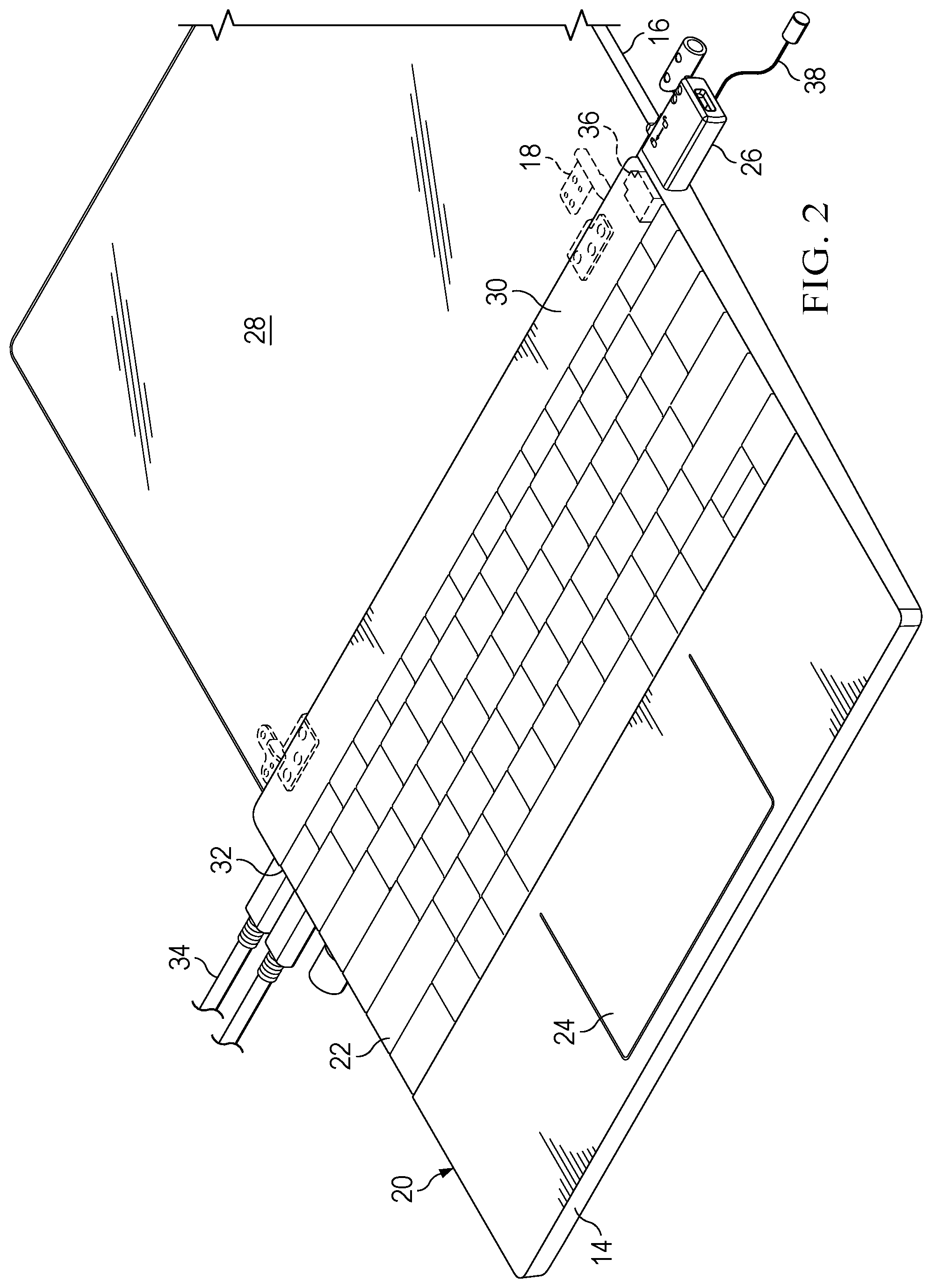 Patent US12353640 Figure 2 – Information handling system keyboard support with rail guide structure assembly to a housing rail