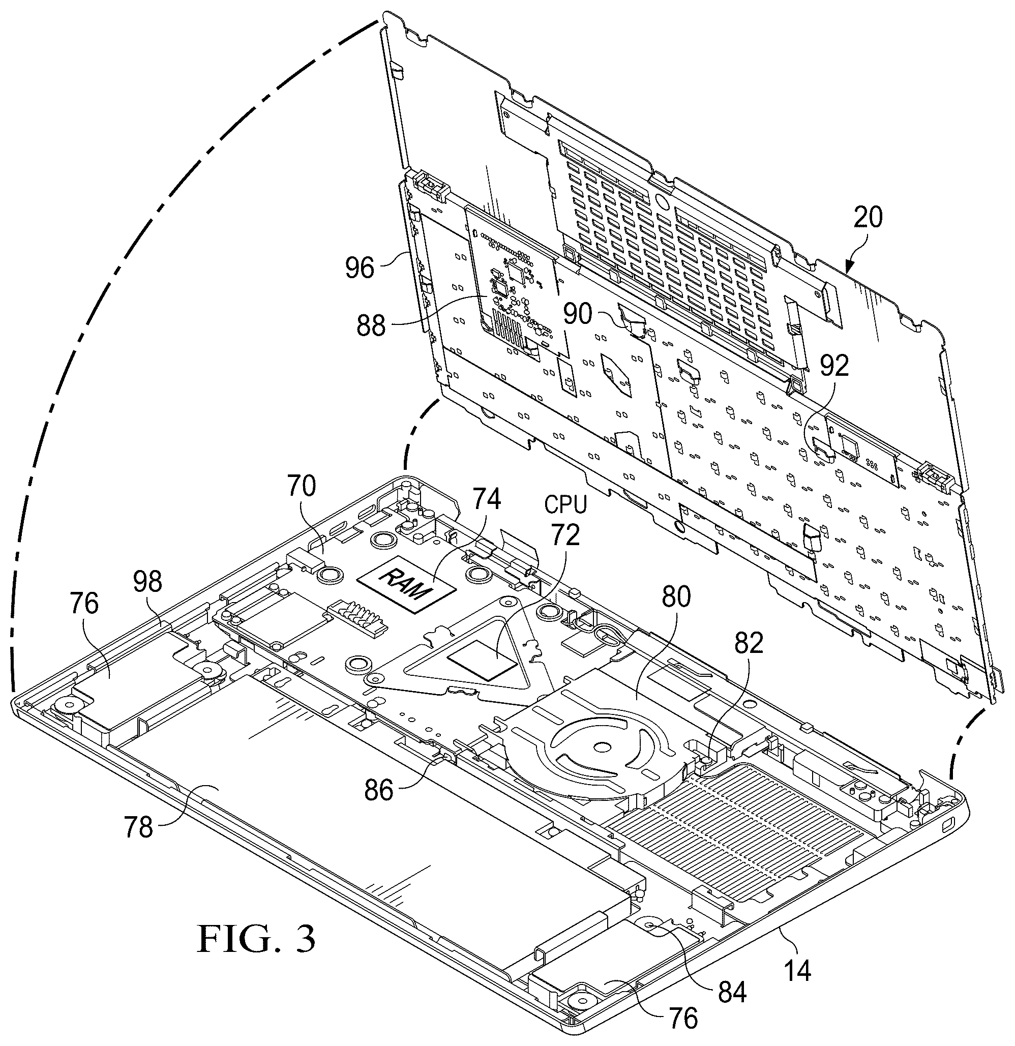 Patent US12353640 Figure 7 – Information handling system keyboard support with rail guide structure assembly to a housing rail