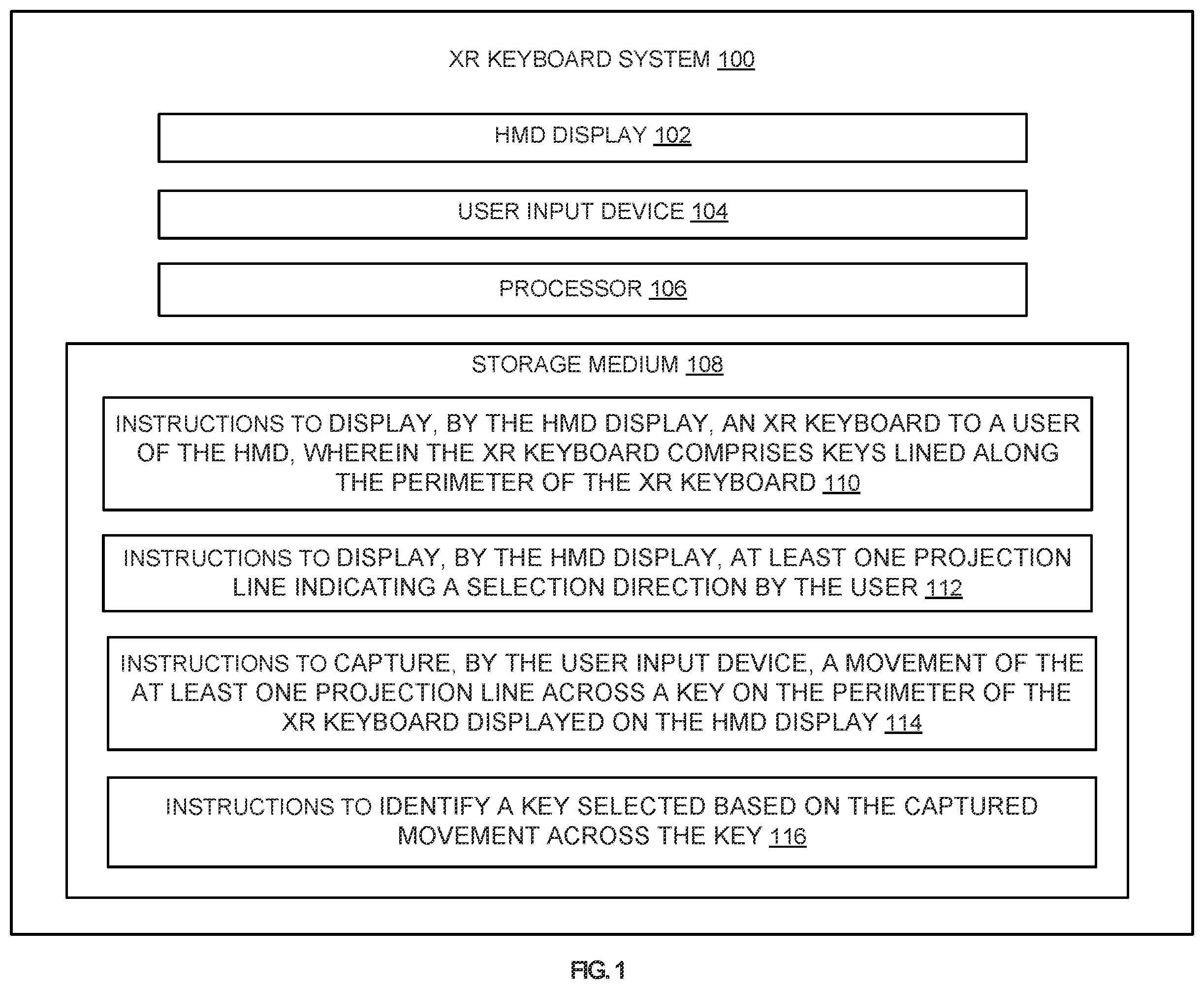 Patent US12353647 Figure 1 – Key selection for an extended reality keyboard