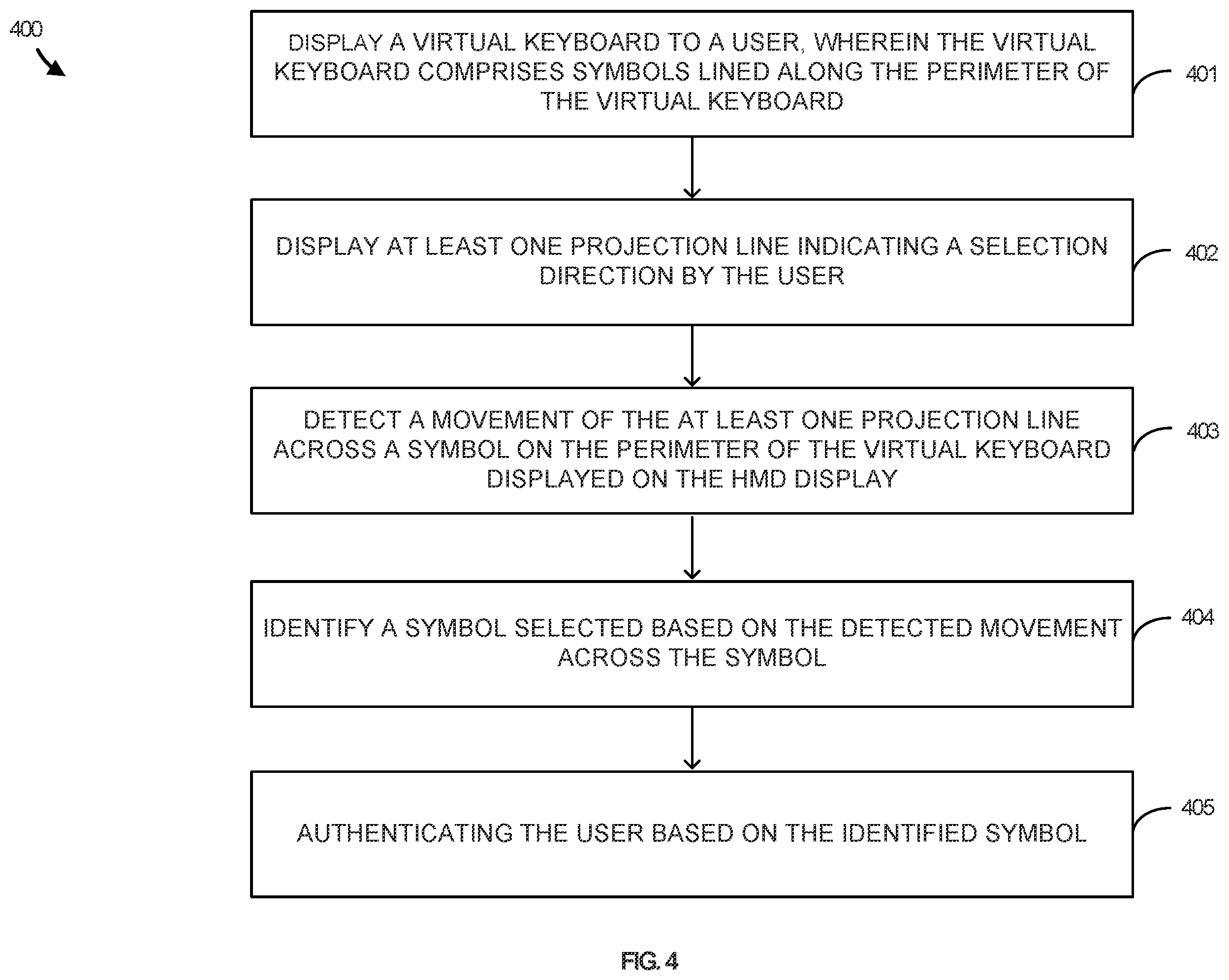 Patent US12353647 Figure 4 – Key selection for an extended reality keyboard