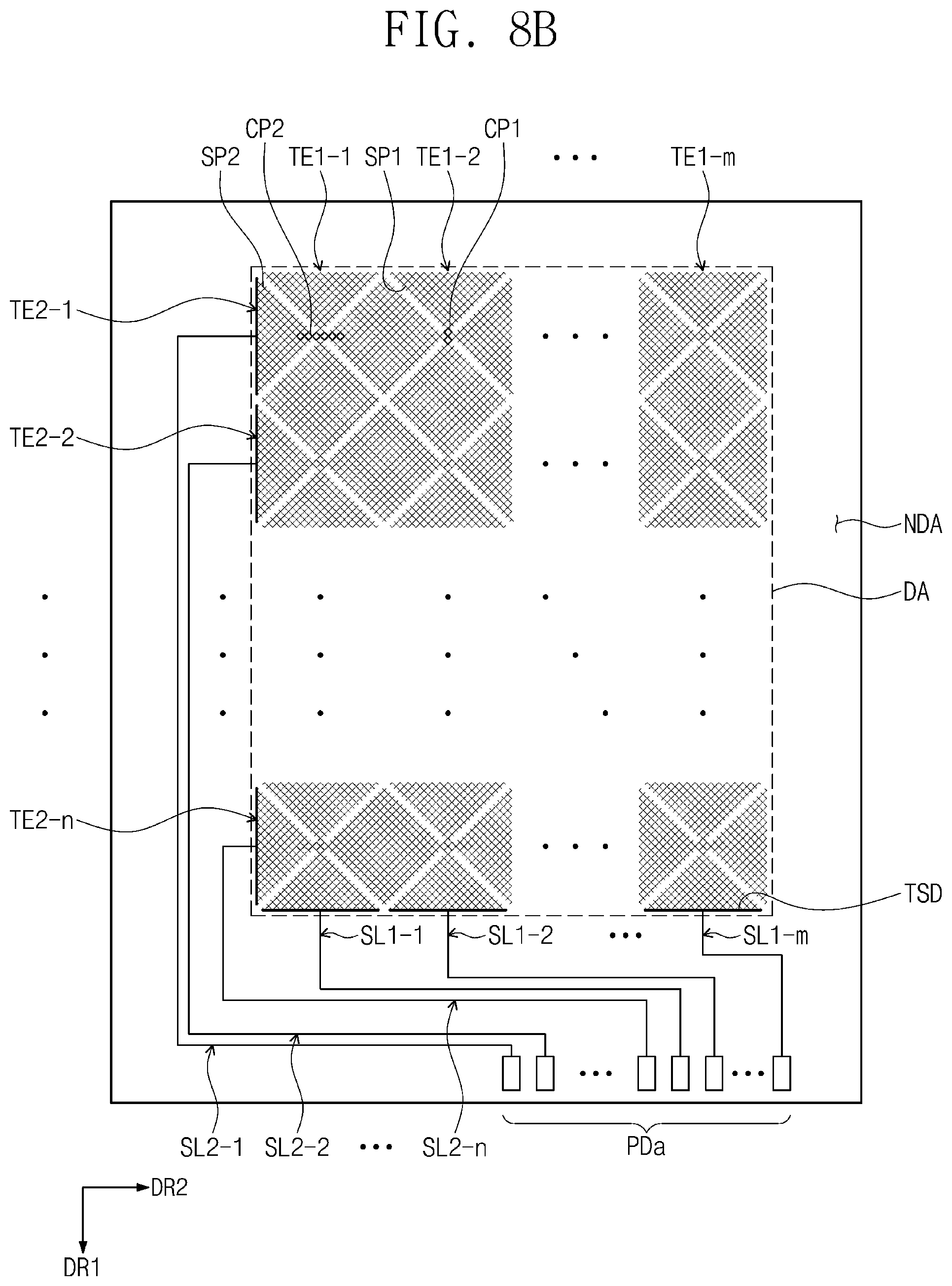 Patent US12353656 Figure 17 – Display device including a conductive portion covering an area in which clock signal lines and touch signal lines overlap