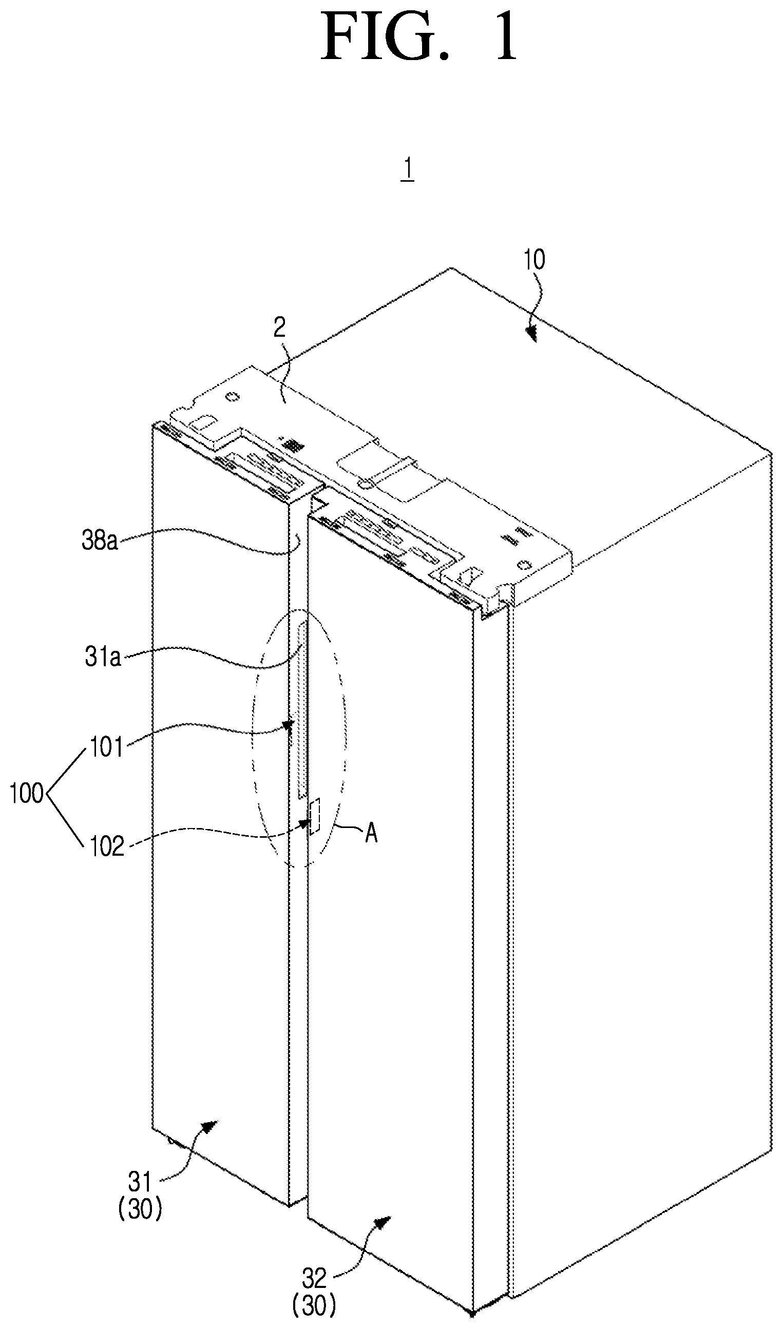 Patent US12353657 Figure 1 – Refrigerator including touch interface