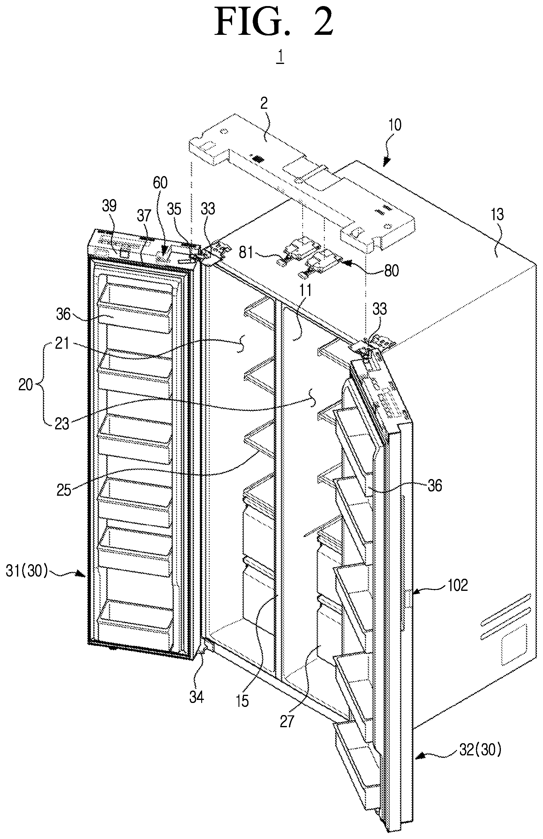 Patent US12353657 Figure 2 – Refrigerator including touch interface