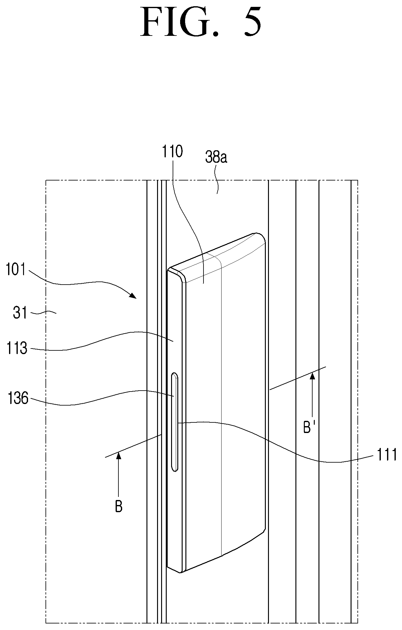 Patent US12353657 Figure 5 – Refrigerator including touch interface