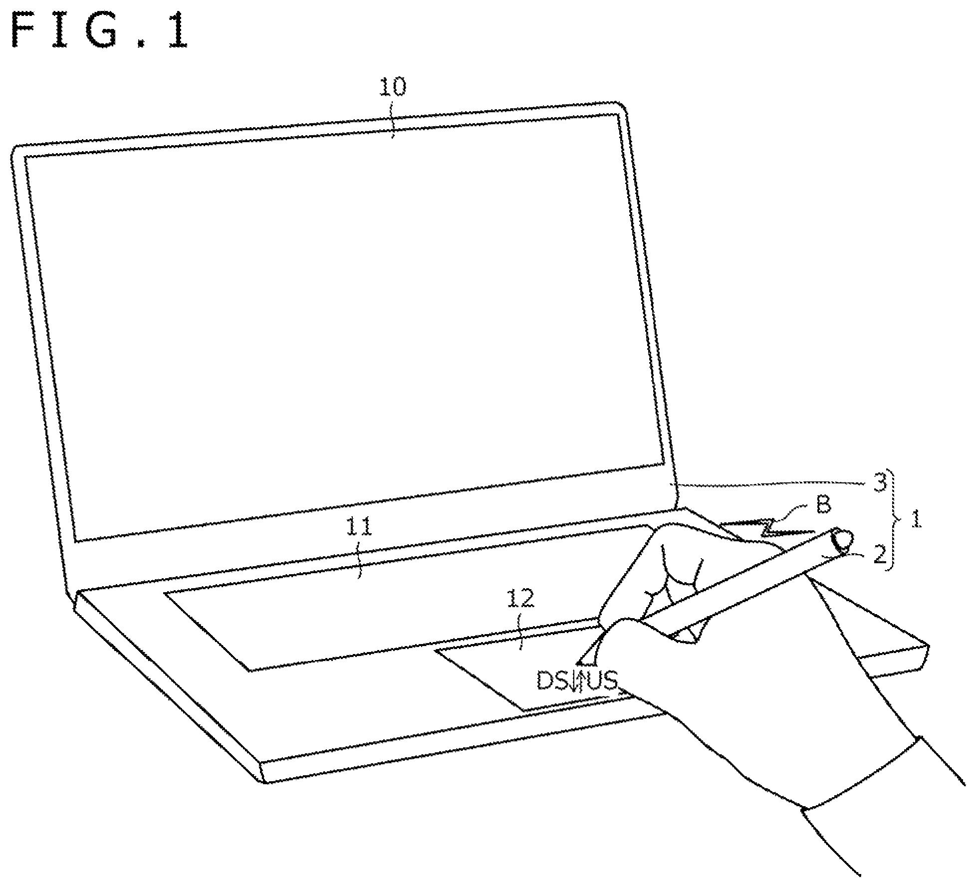 Patent US12353667 Figure 1 – Information processing system, position indicator, and method of controlling movement of display object on display screen of information processing apparatus