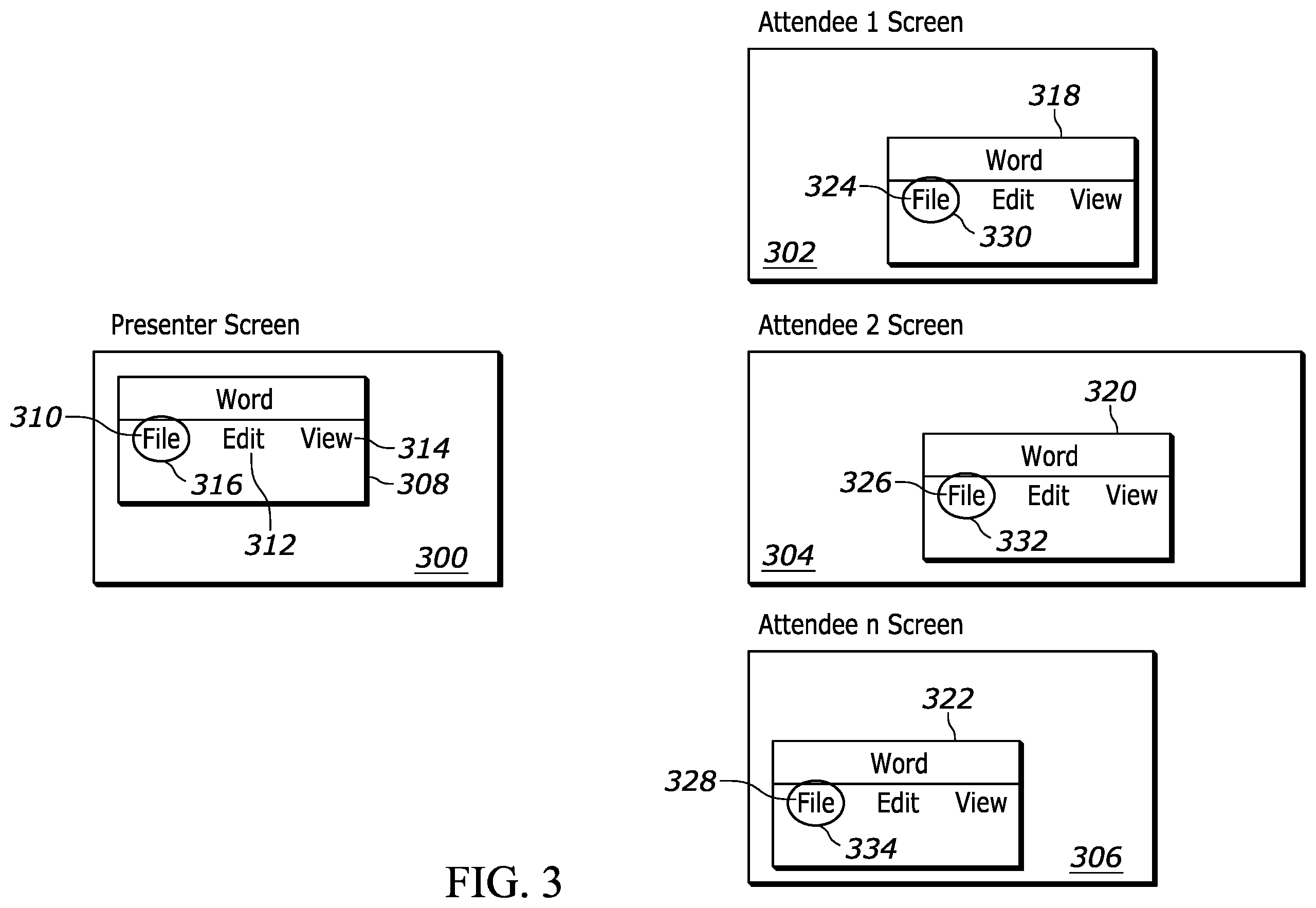 Patent US12353679 Figure 3 – Computer vision to depict user input to one device at another device