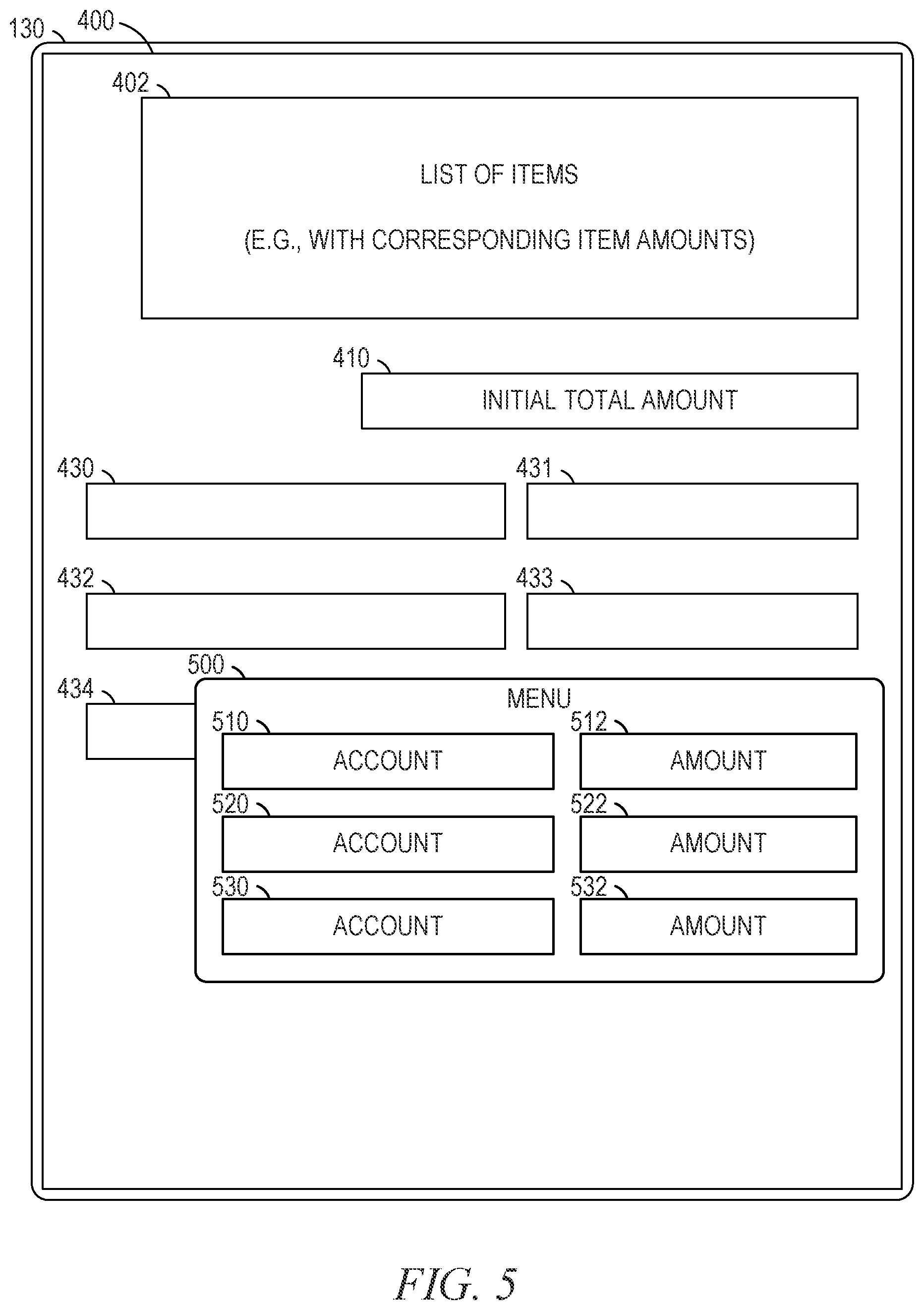 Patent US12353684 Figure 5 – Graphical user interface for partial amount reductions
